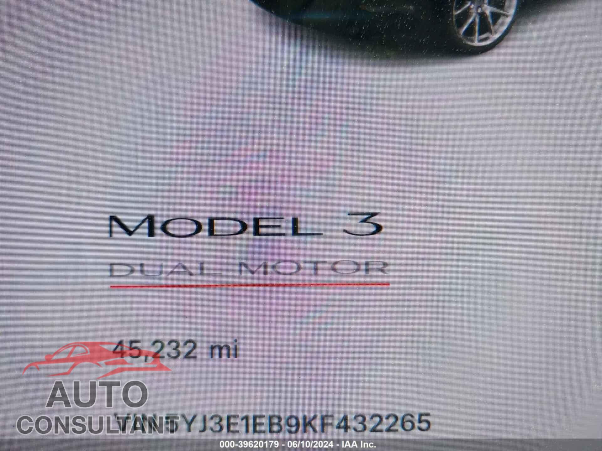 TESLA MODEL 3 2019 - 5YJ3E1EB9KF432265