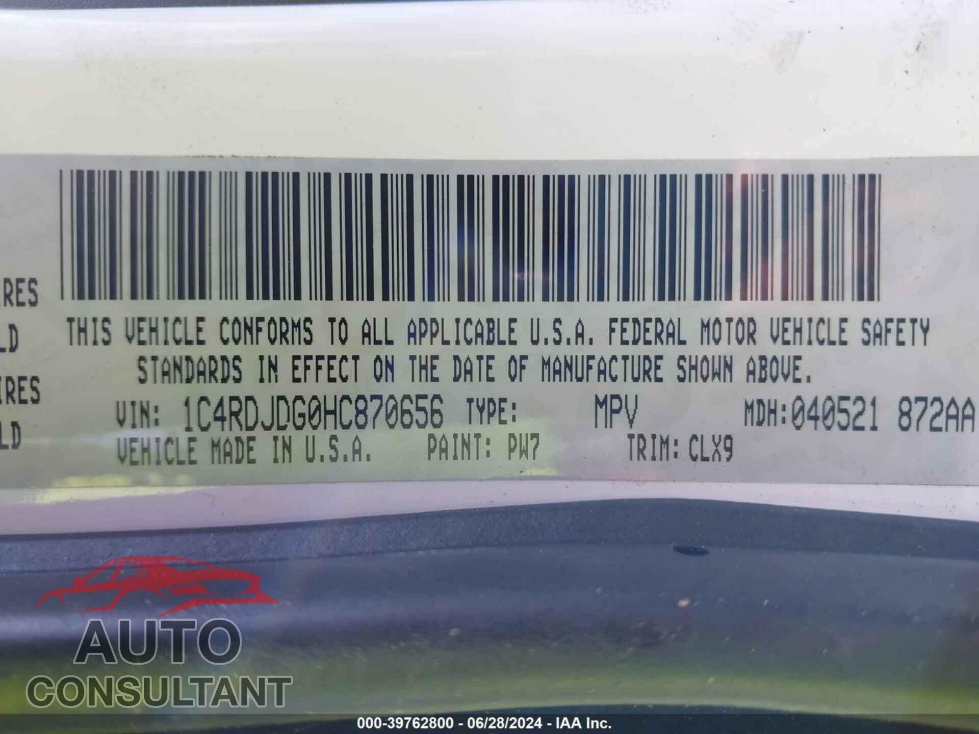 DODGE DURANGO 2017 - 1C4RDJDG0HC870656