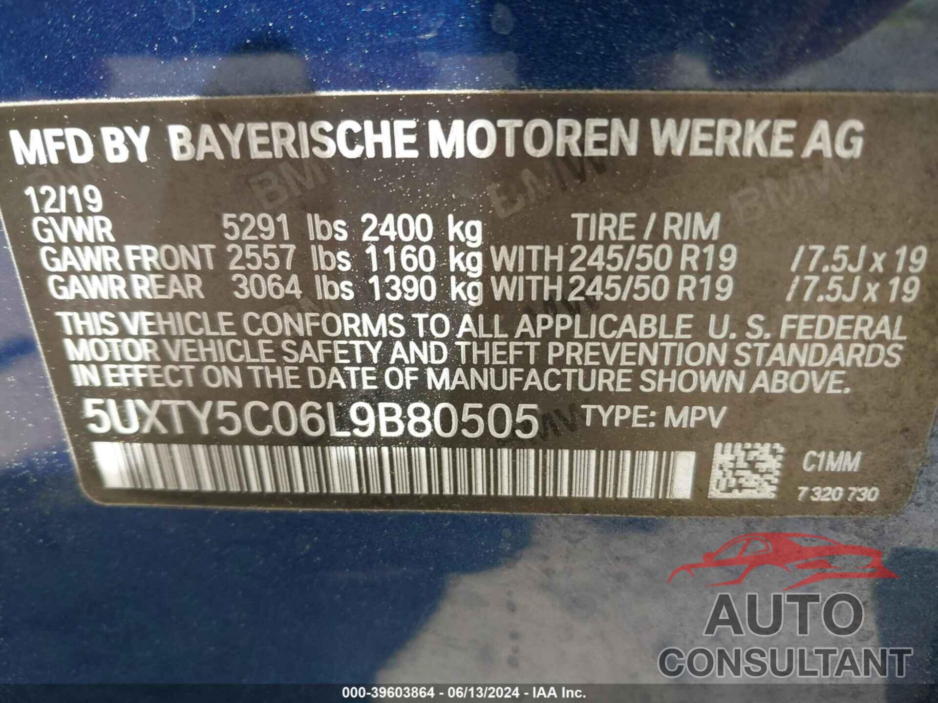 BMW X3 2020 - 5UXTY5C06L9B80505