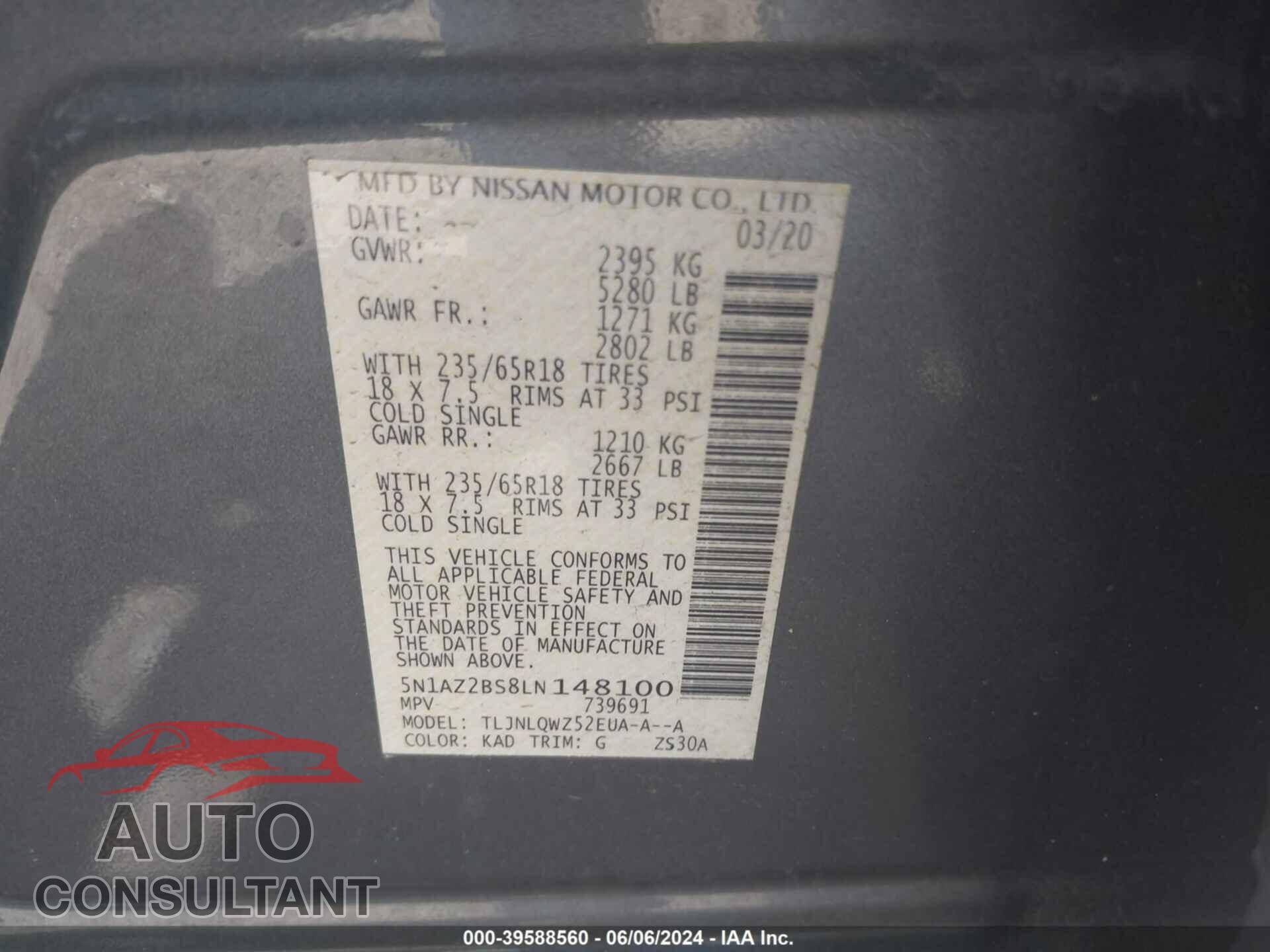 NISSAN MURANO 2020 - 5N1AZ2BS8LN148100