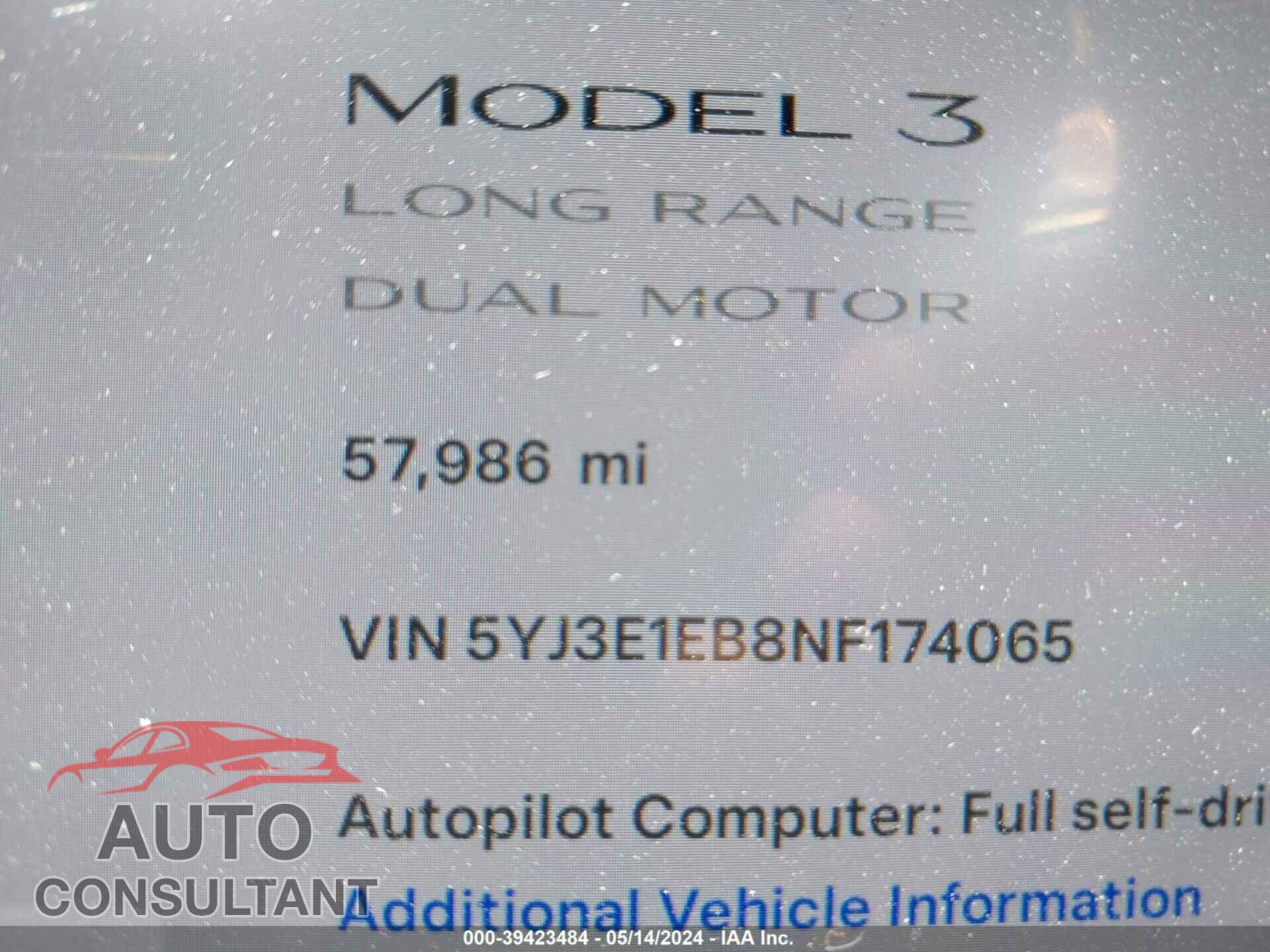 TESLA MODEL 3 2022 - 5YJ3E1EB8NF174065