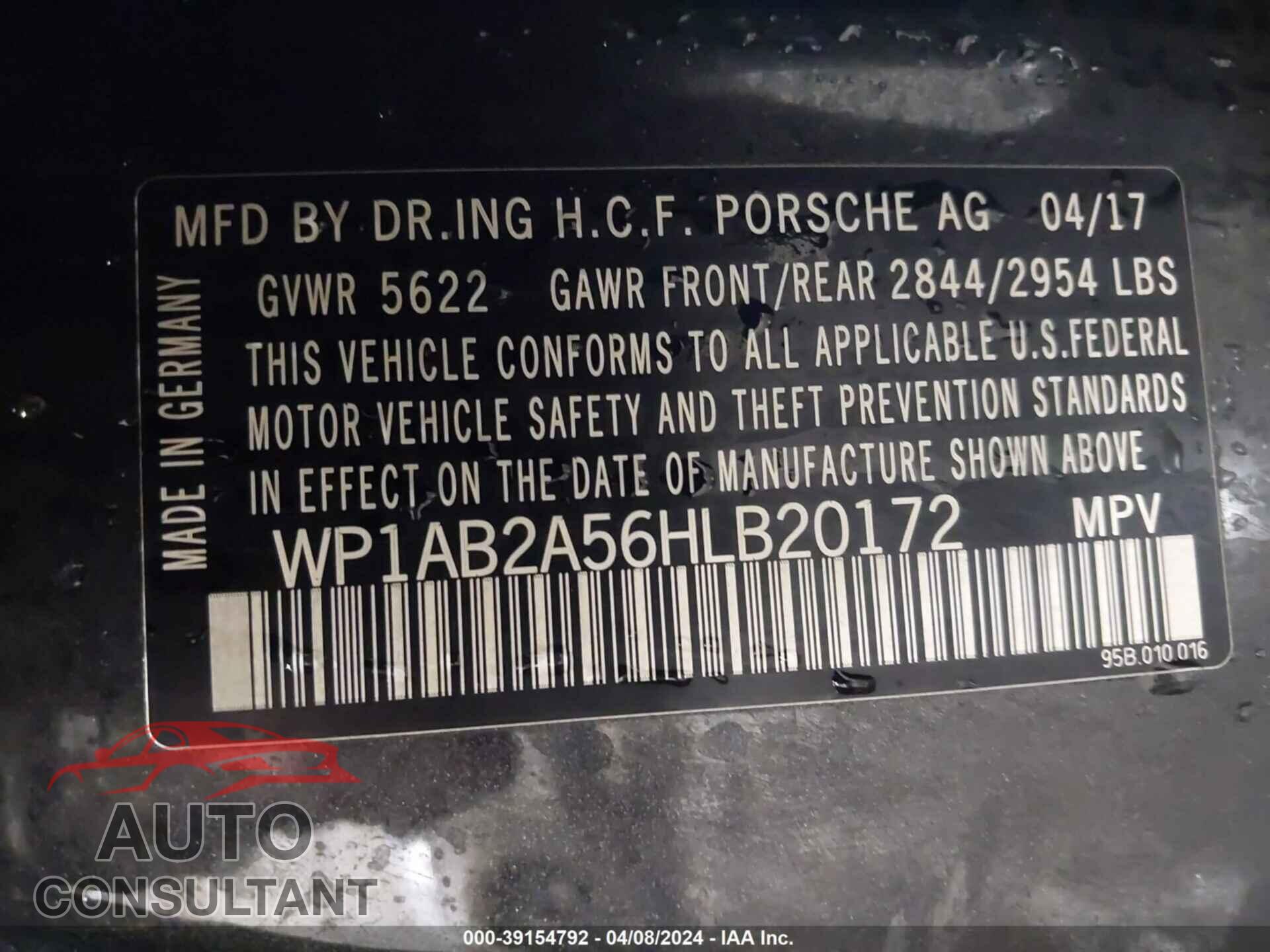 PORSCHE MACAN 2017 - WP1AB2A56HLB20172