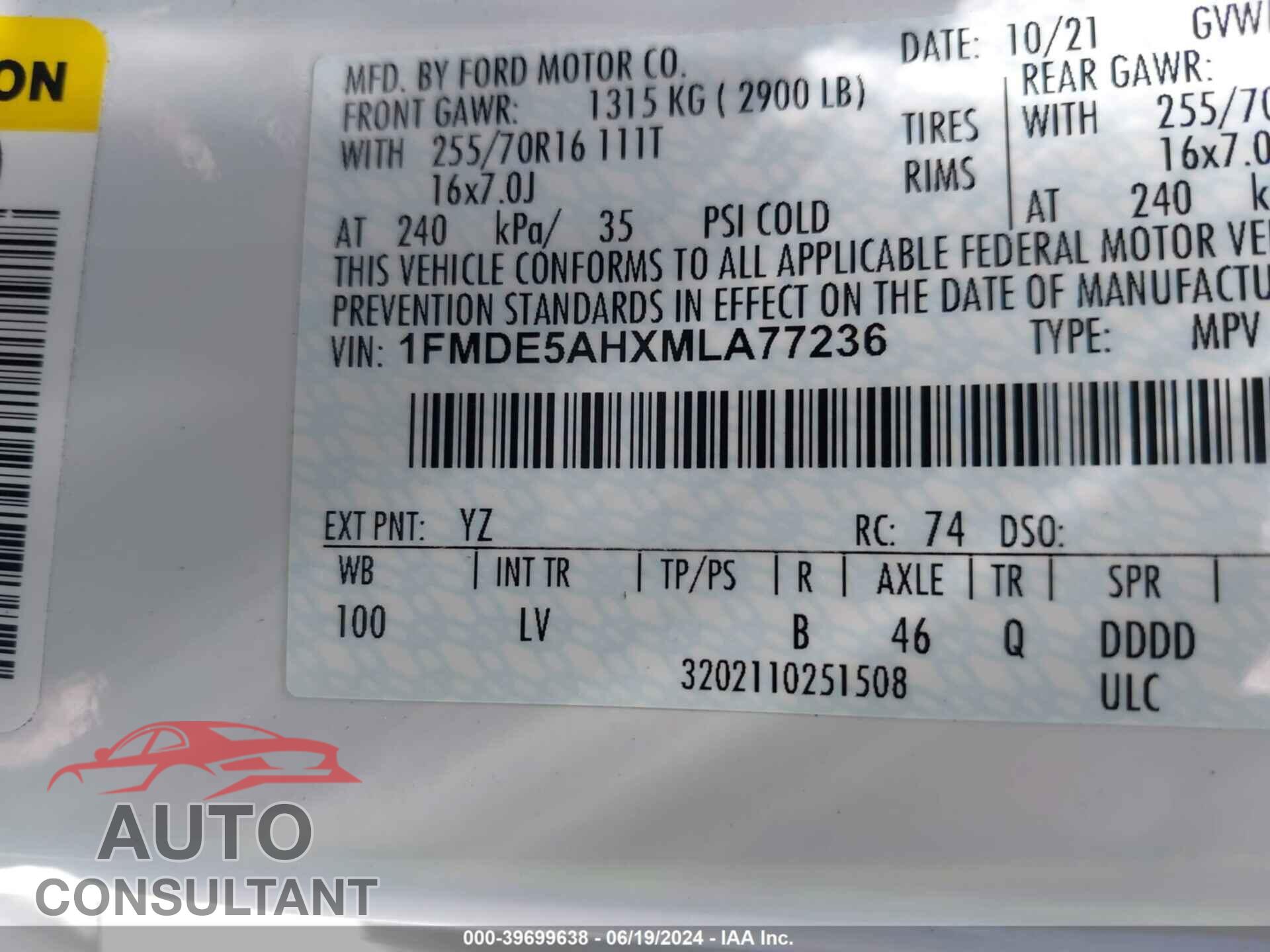 FORD BRONCO 2021 - 1FMDE5AHXMLA77236