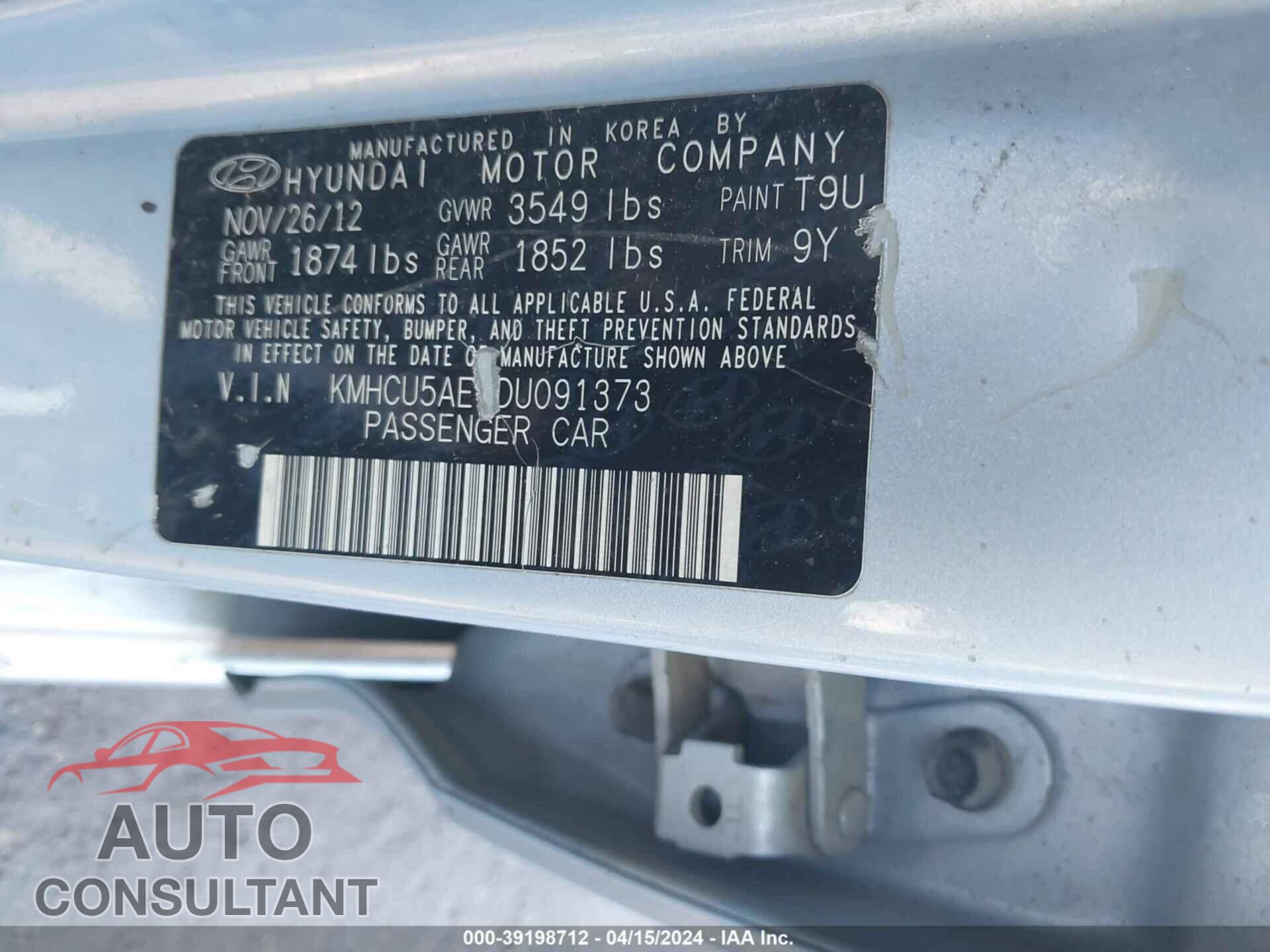 HYUNDAI ACCENT 2013 - KMHCU5AE4DU091373