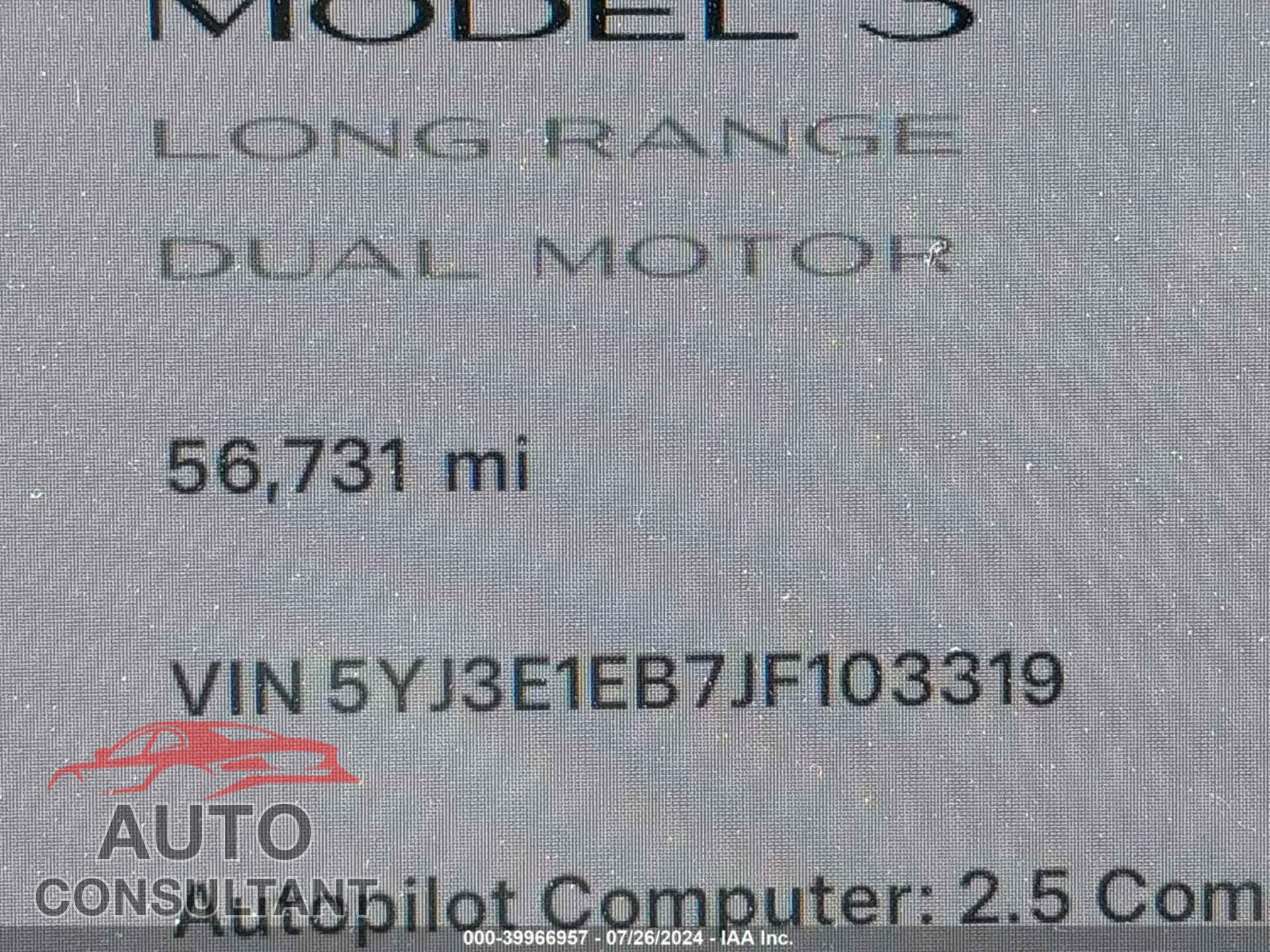TESLA MODEL 3 2018 - 5YJ3E1EB7JF103319