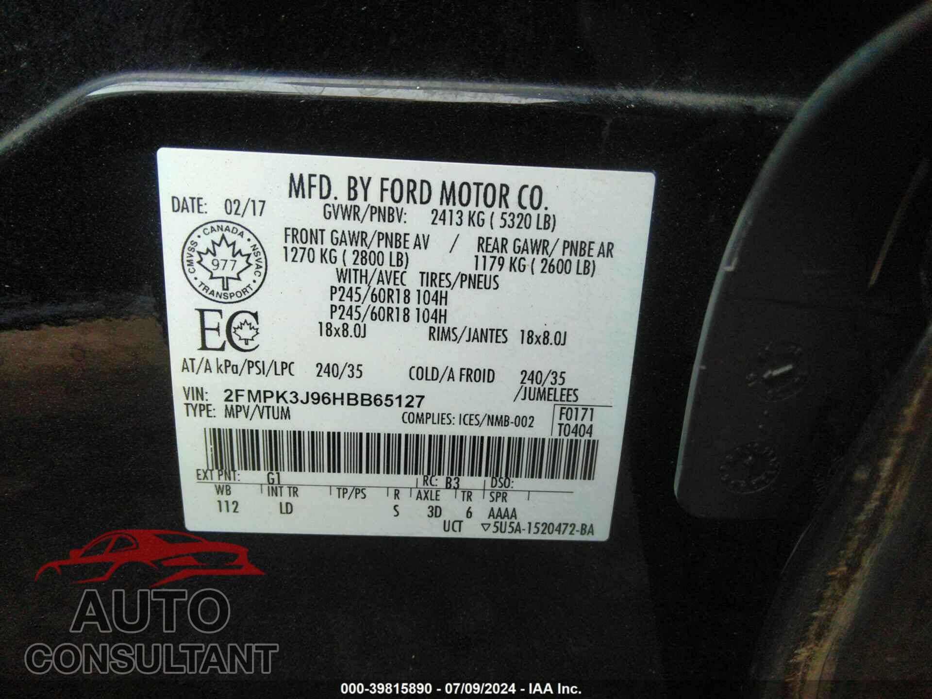 FORD EDGE 2017 - 2FMPK3J96HBB65127