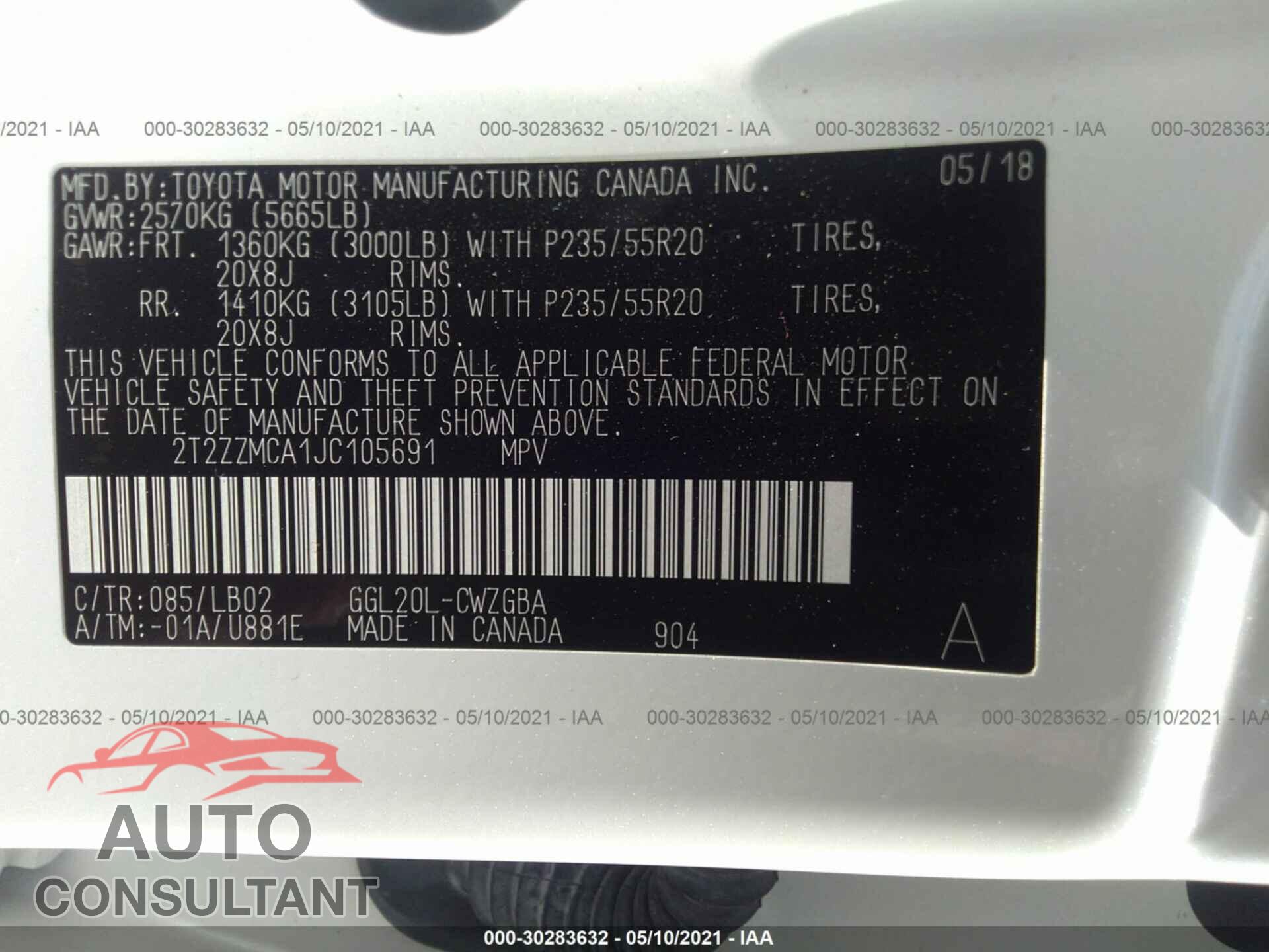 LEXUS RX 2018 - 2T2ZZMCA1JC105691