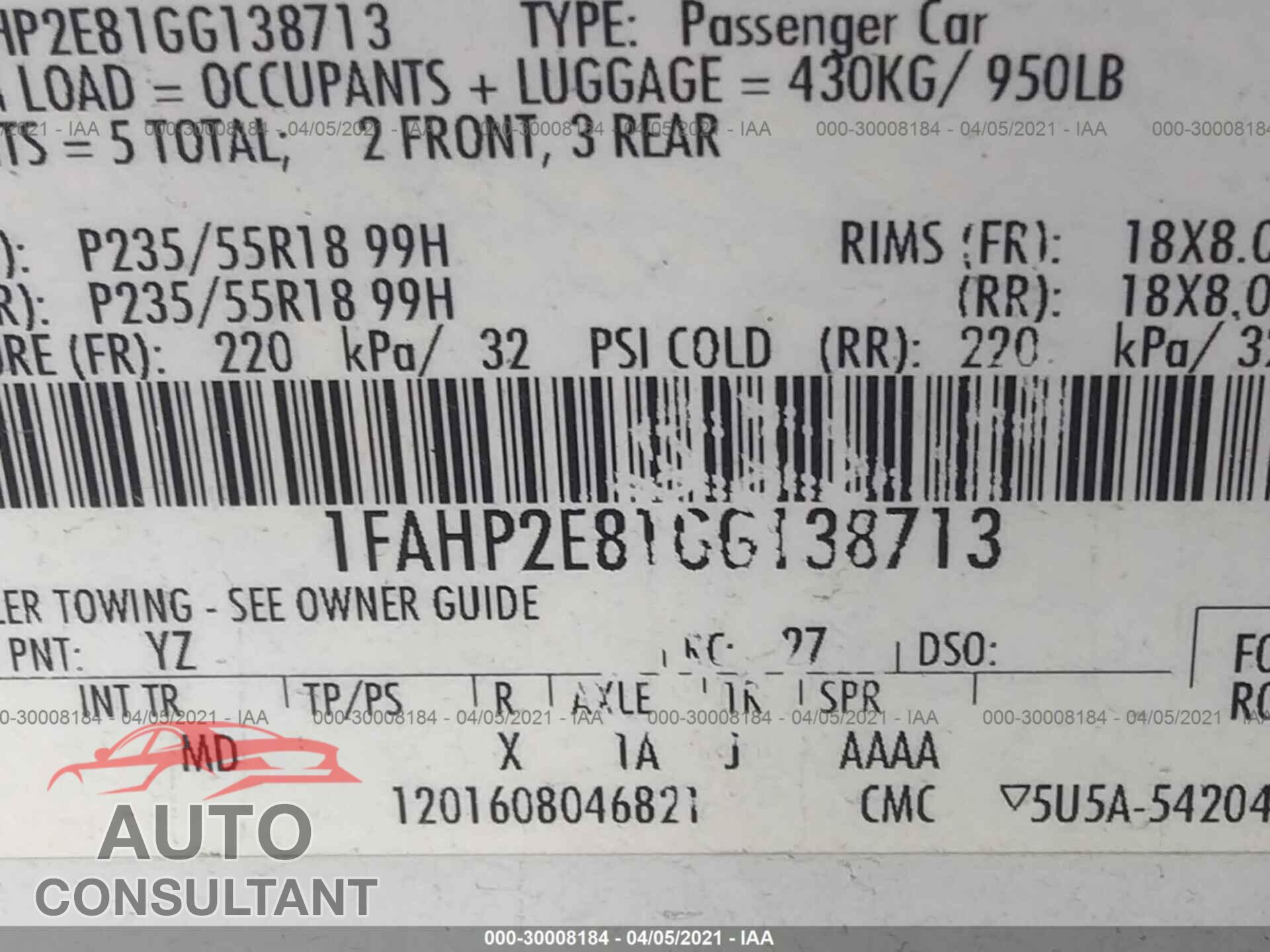 FORD TAURUS 2016 - 1FAHP2E81GG138713