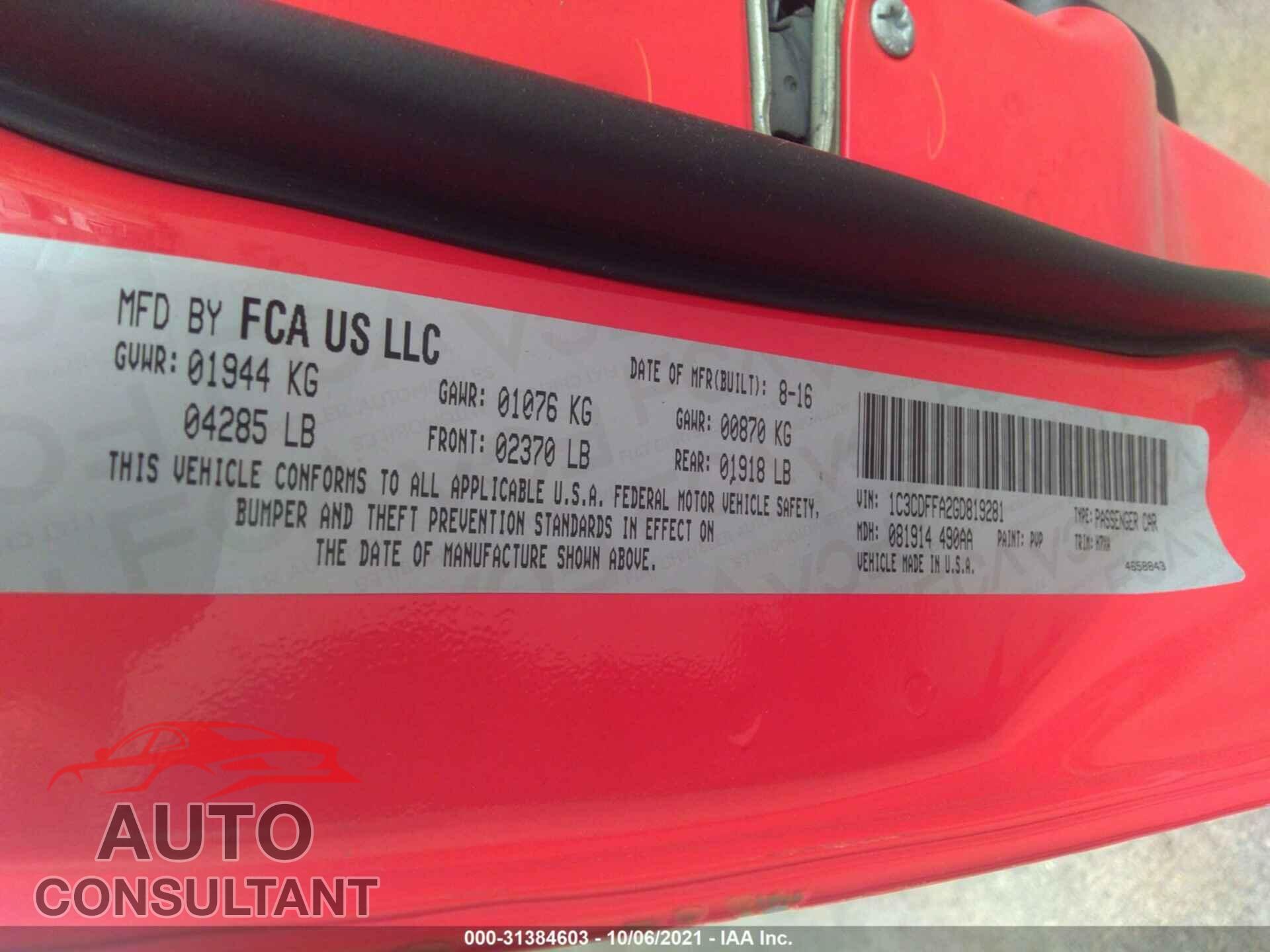 DODGE DART 2016 - 1C3CDFFA2GD819281