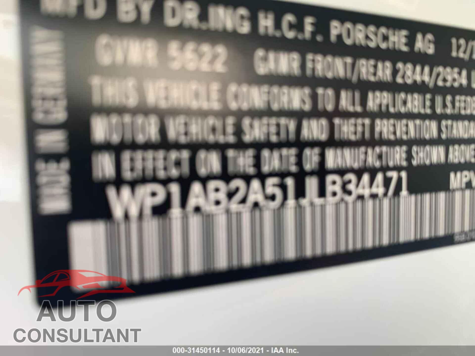 PORSCHE MACAN 2018 - WP1AB2A51JLB34471