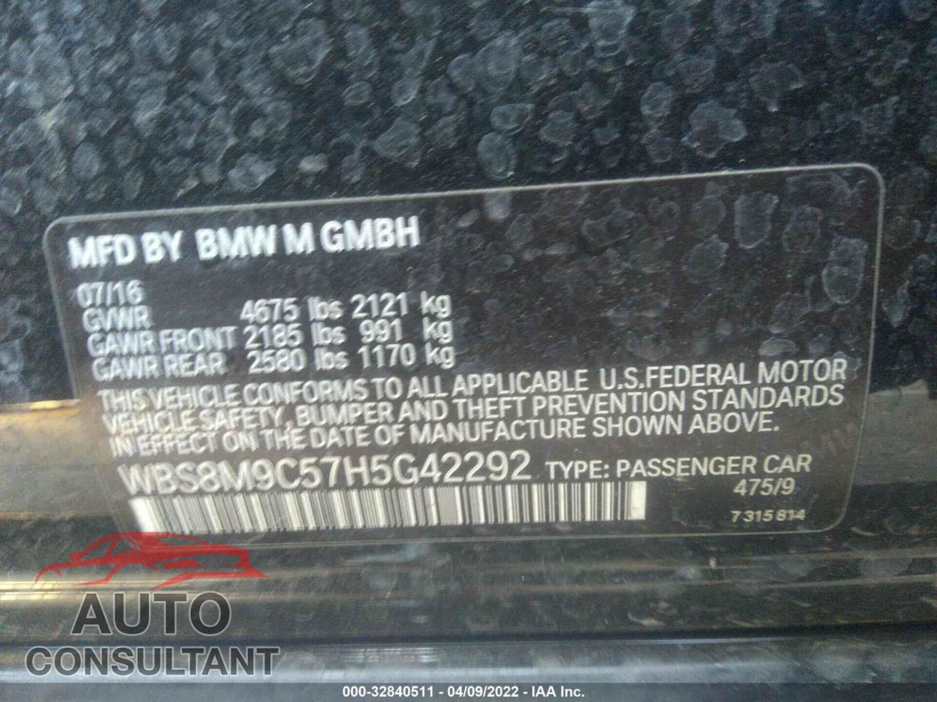 BMW M3 2017 - WBS8M9C57H5G42292