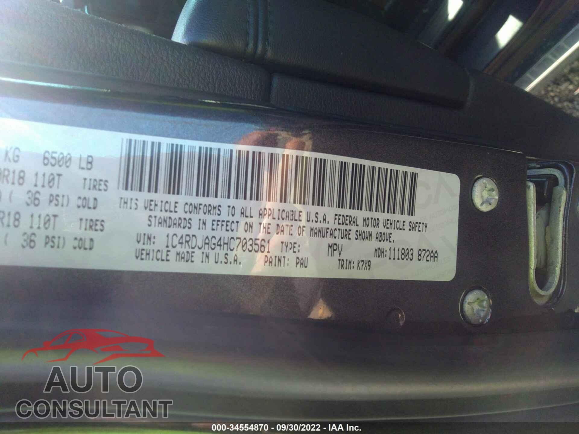 DODGE DURANGO 2017 - 1C4RDJAG4HC703561