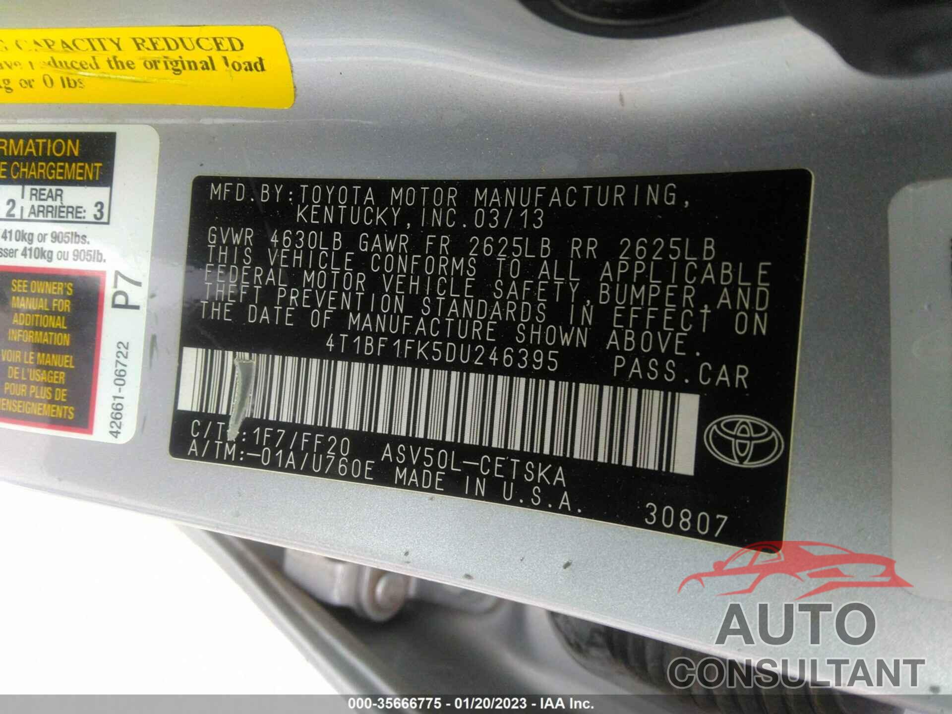 TOYOTA CAMRY 2013 - 4T1BF1FK5DU246395