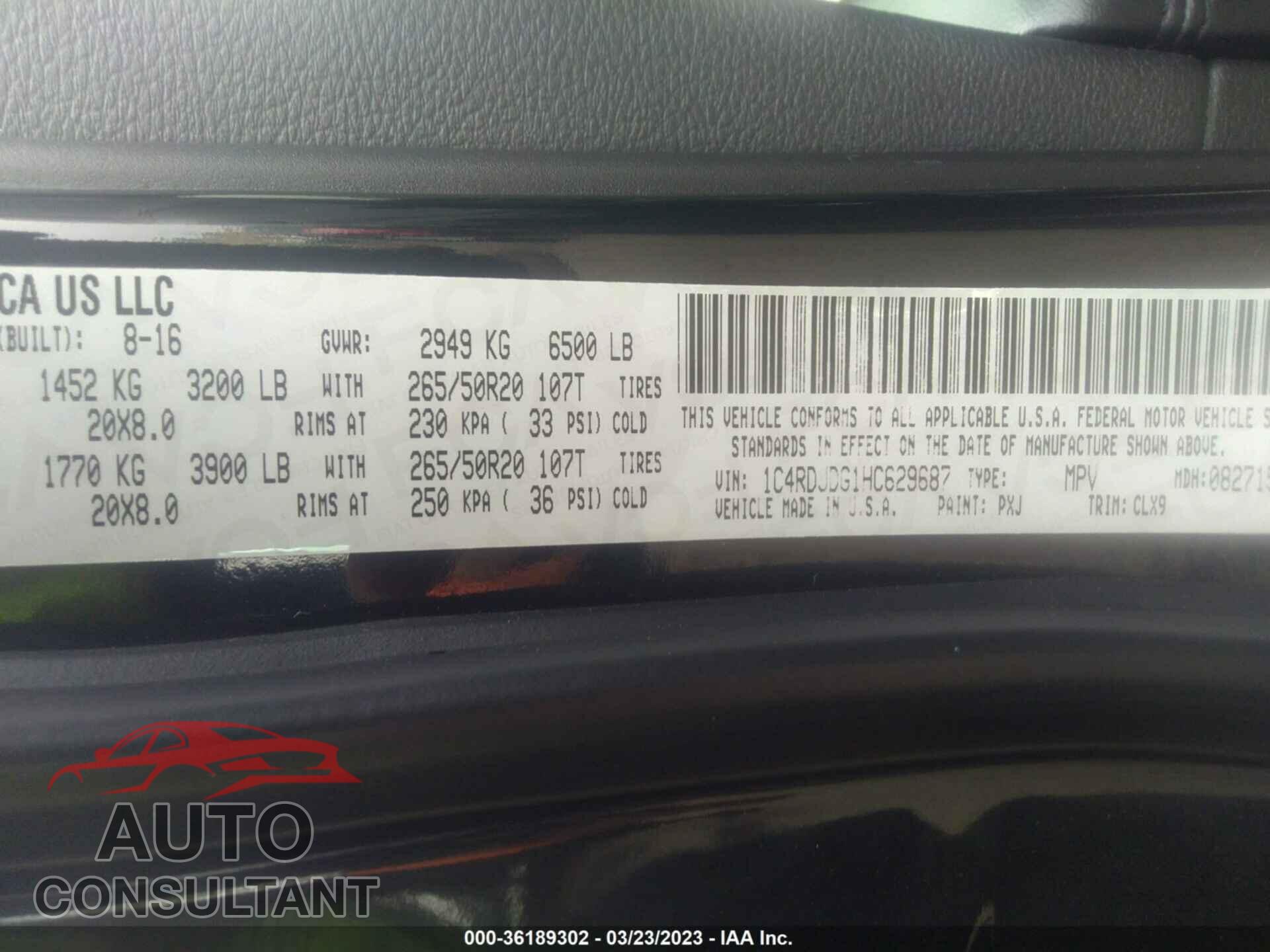 DODGE DURANGO 2017 - 1C4RDJDG1HC629687