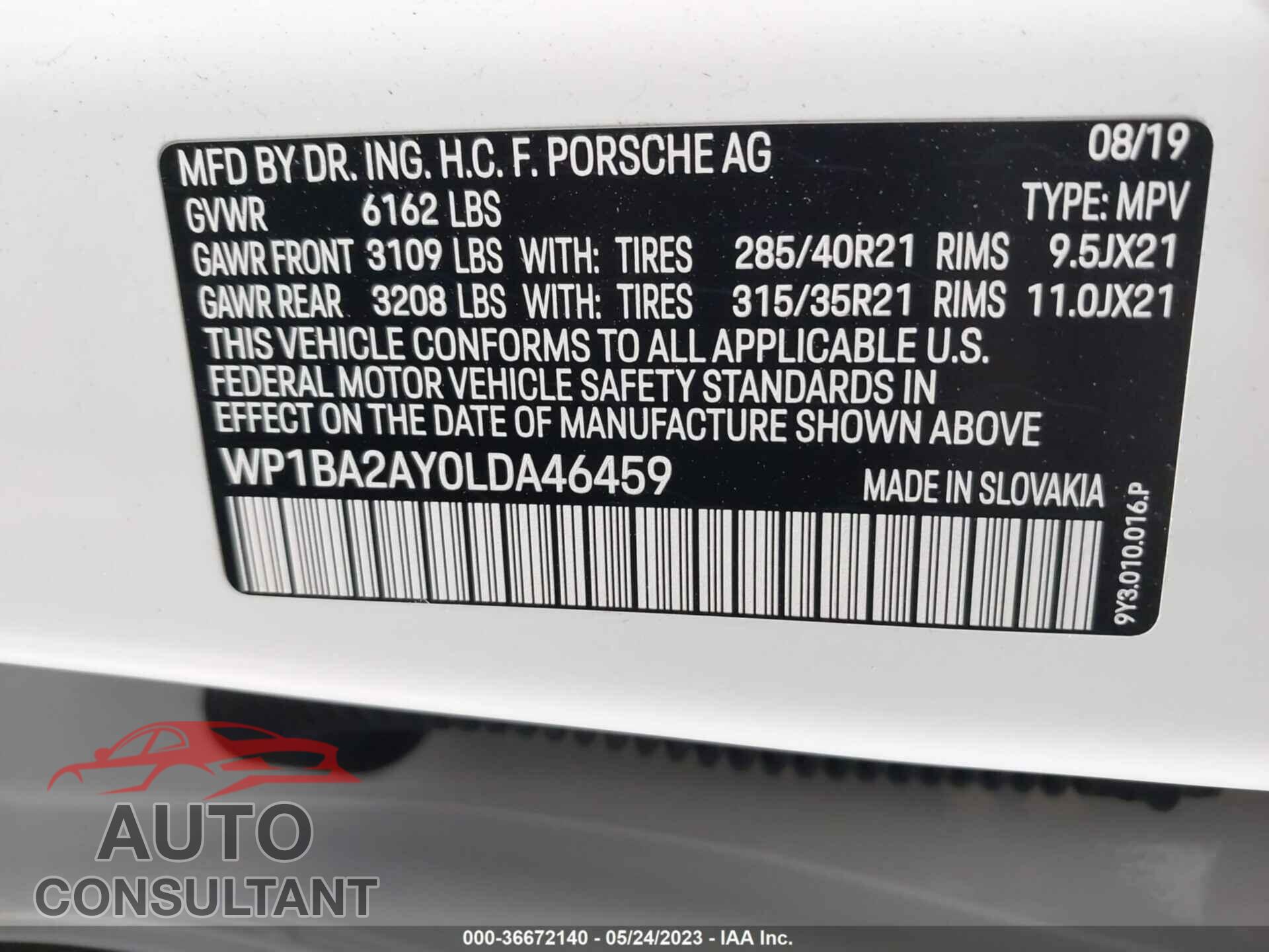 PORSCHE CAYENNE 2020 - WP1BA2AY0LDA46459