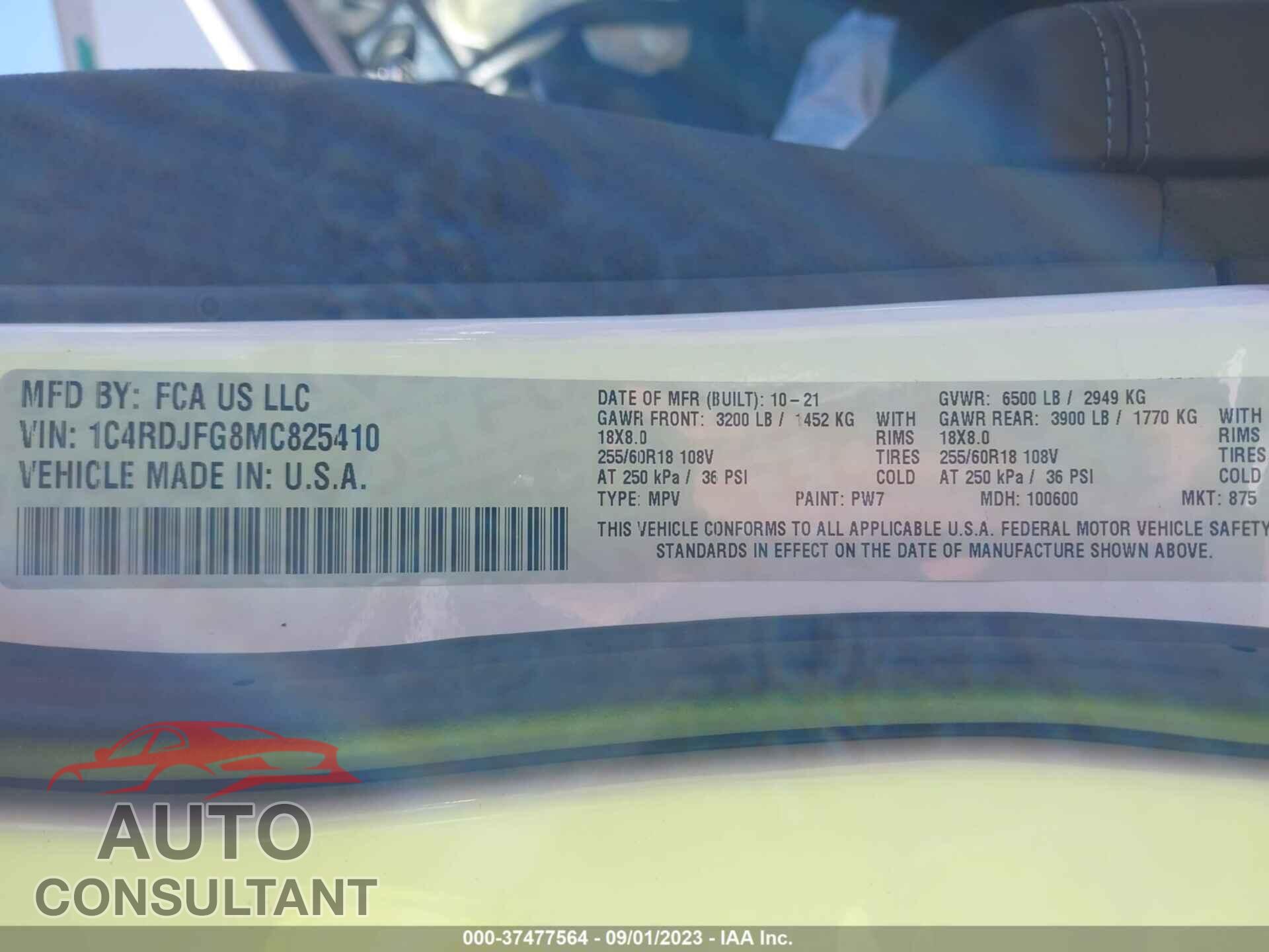 DODGE DURANGO 2021 - 1C4RDJFG8MC825410