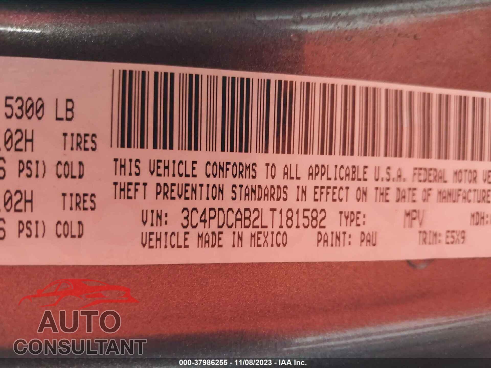 DODGE JOURNEY 2020 - 3C4PDCAB2LT181582