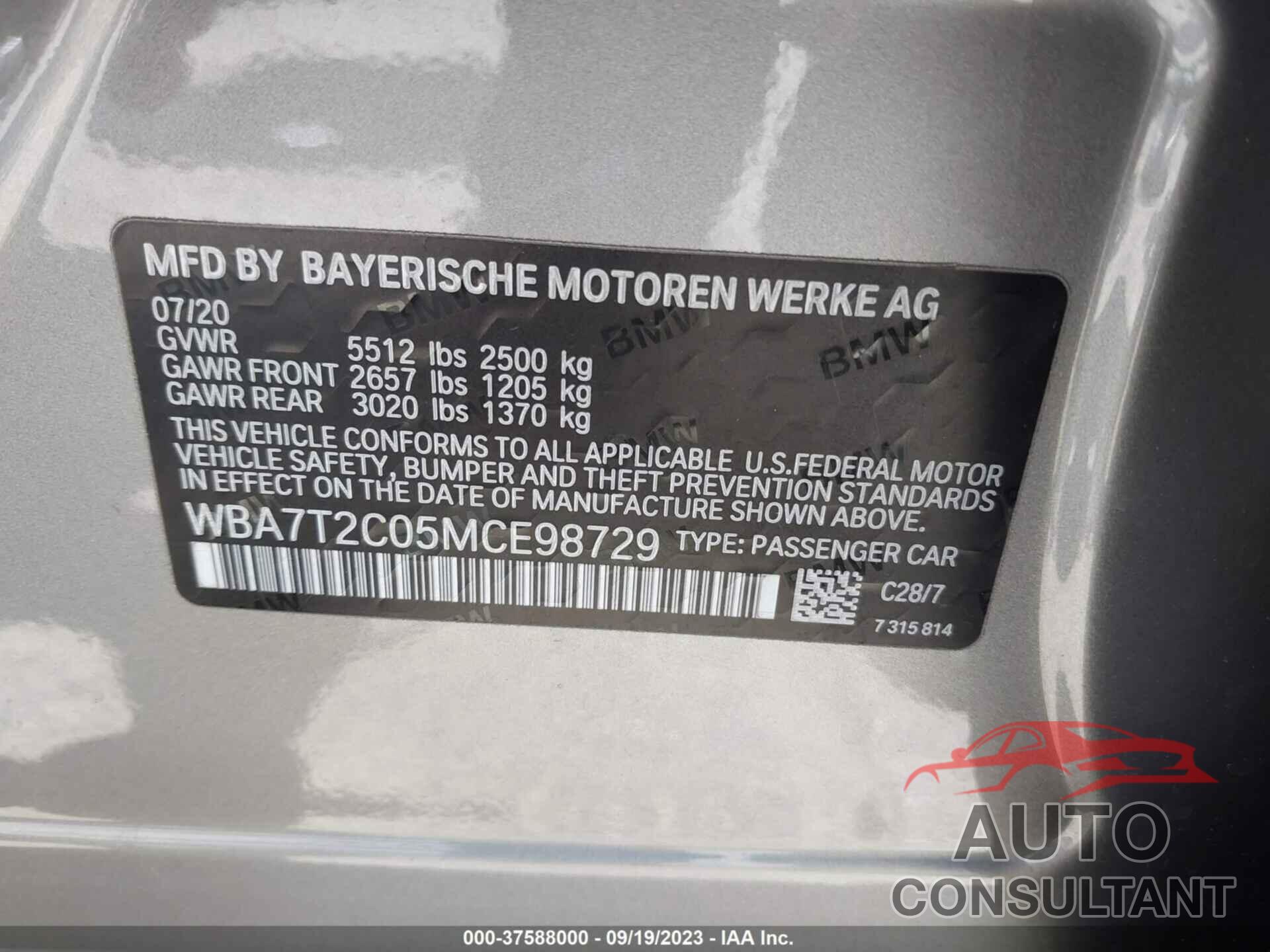 BMW 7 SERIES 2021 - WBA7T2C05MCE98729