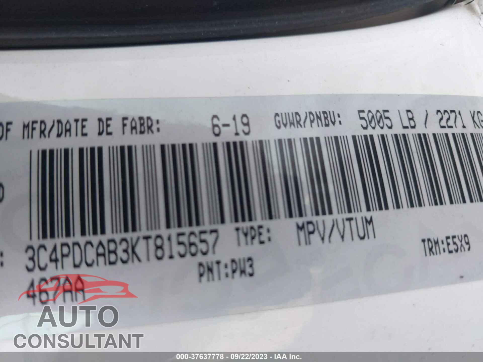 DODGE JOURNEY 2019 - 3C4PDCAB3KT815657