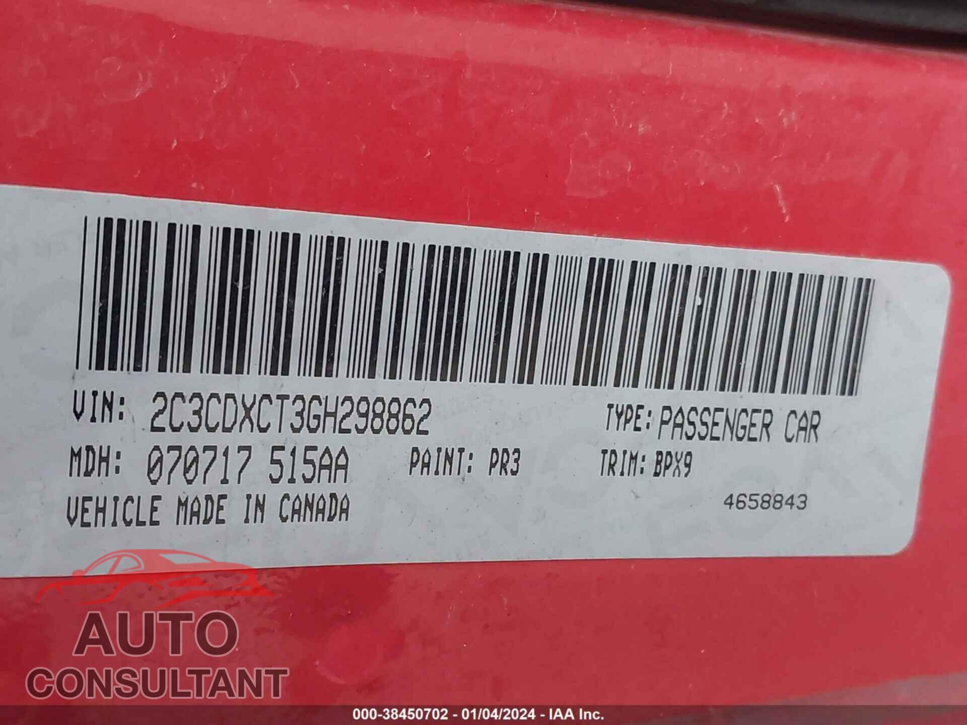 DODGE CHARGER 2016 - 2C3CDXCT3GH298862