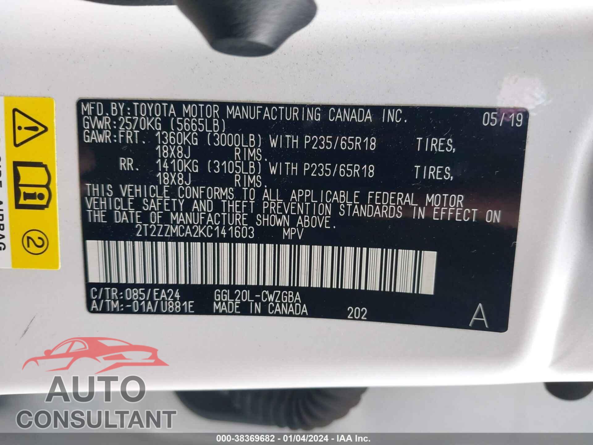LEXUS RX 350 2019 - 2T2ZZMCA2KC141603