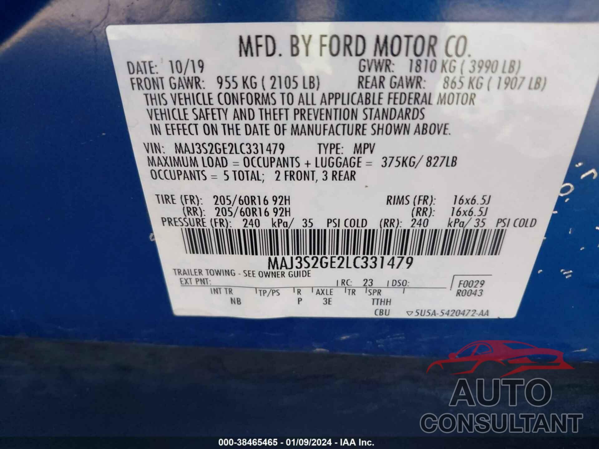 FORD ECOSPORT 2020 - MAJ3S2GE2LC331479