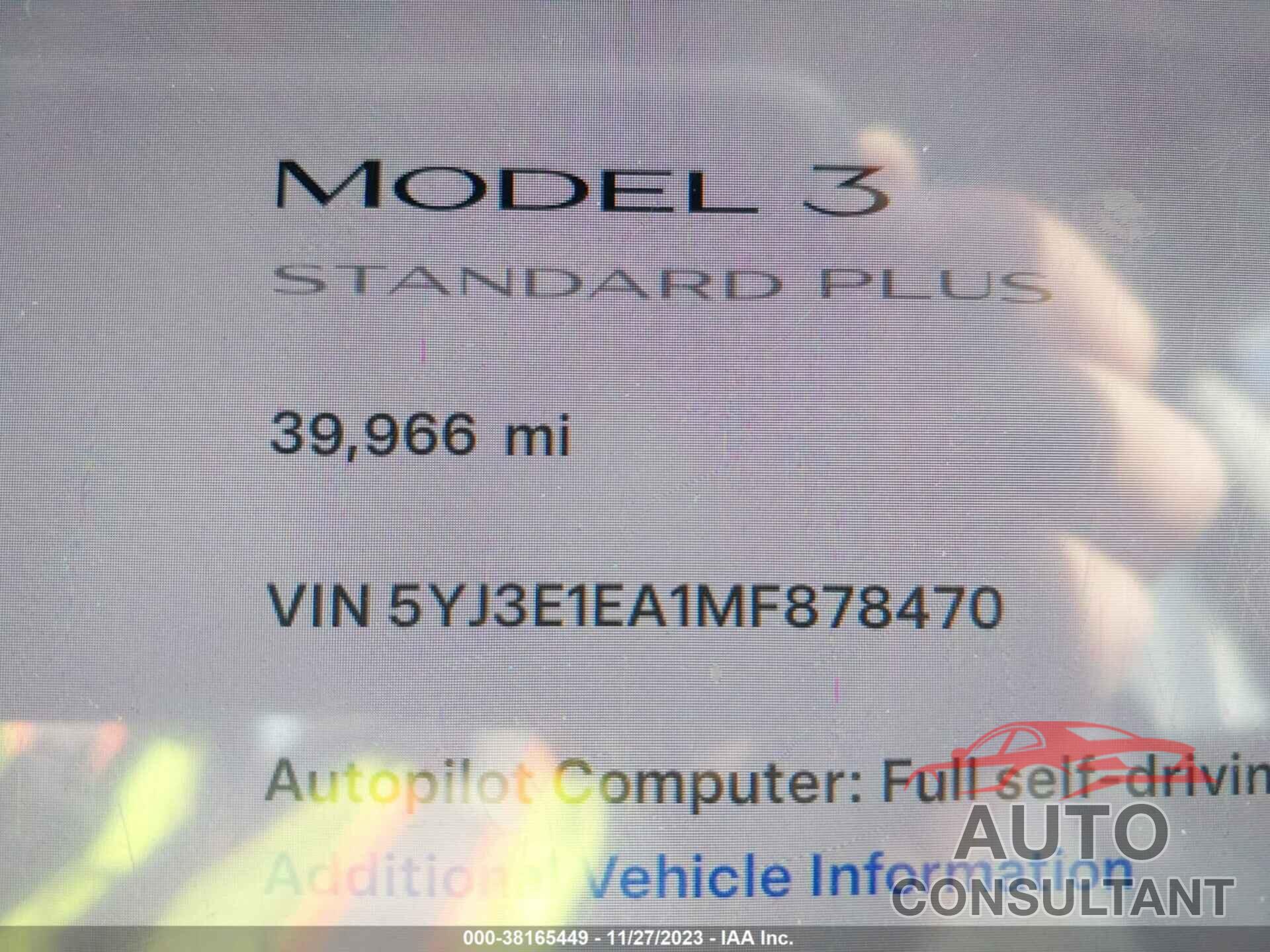 TESLA MODEL 3 2021 - 5YJ3E1EA1MF878470