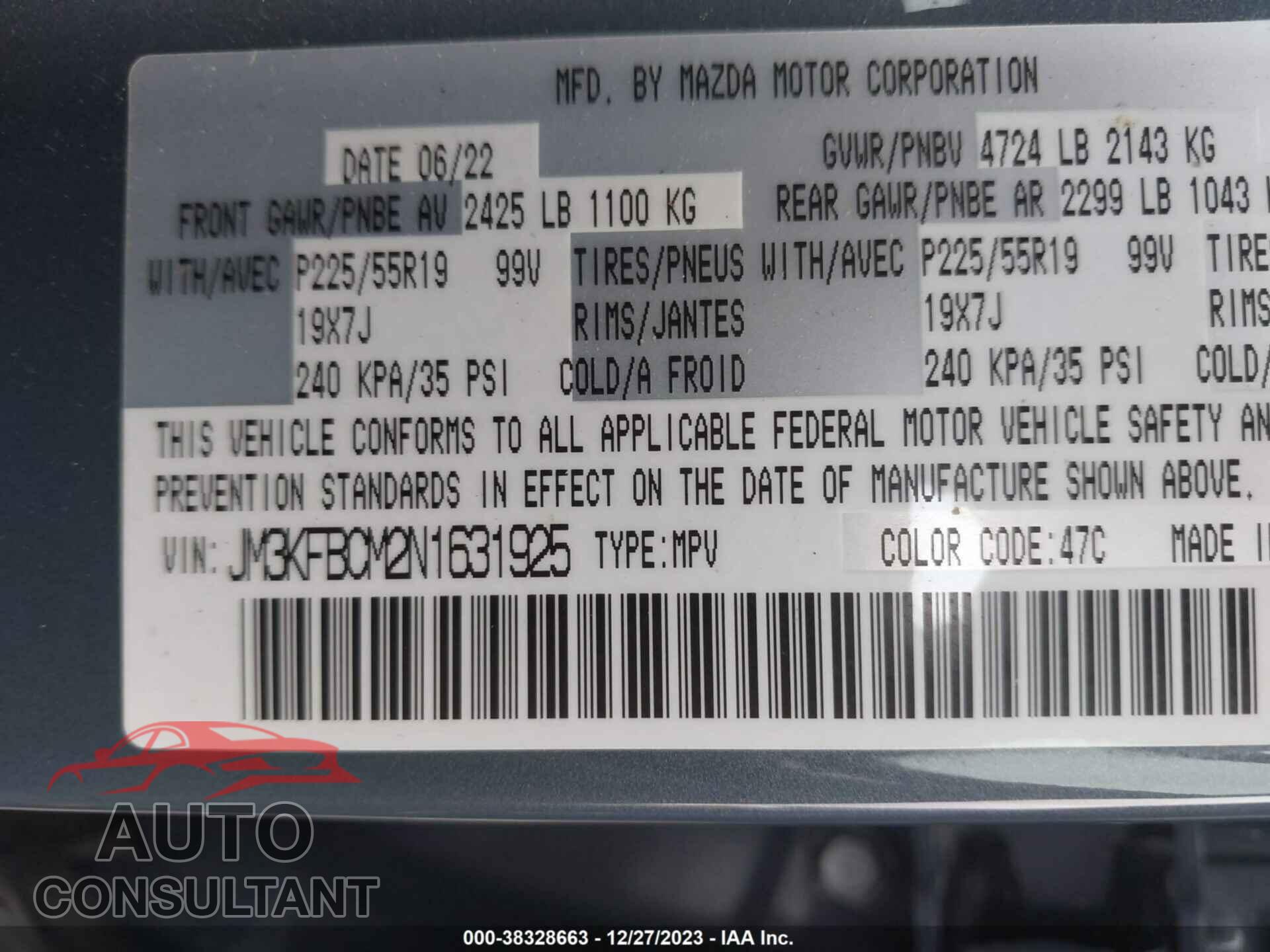 MAZDA CX-5 2022 - JM3KFBCM2N1631925
