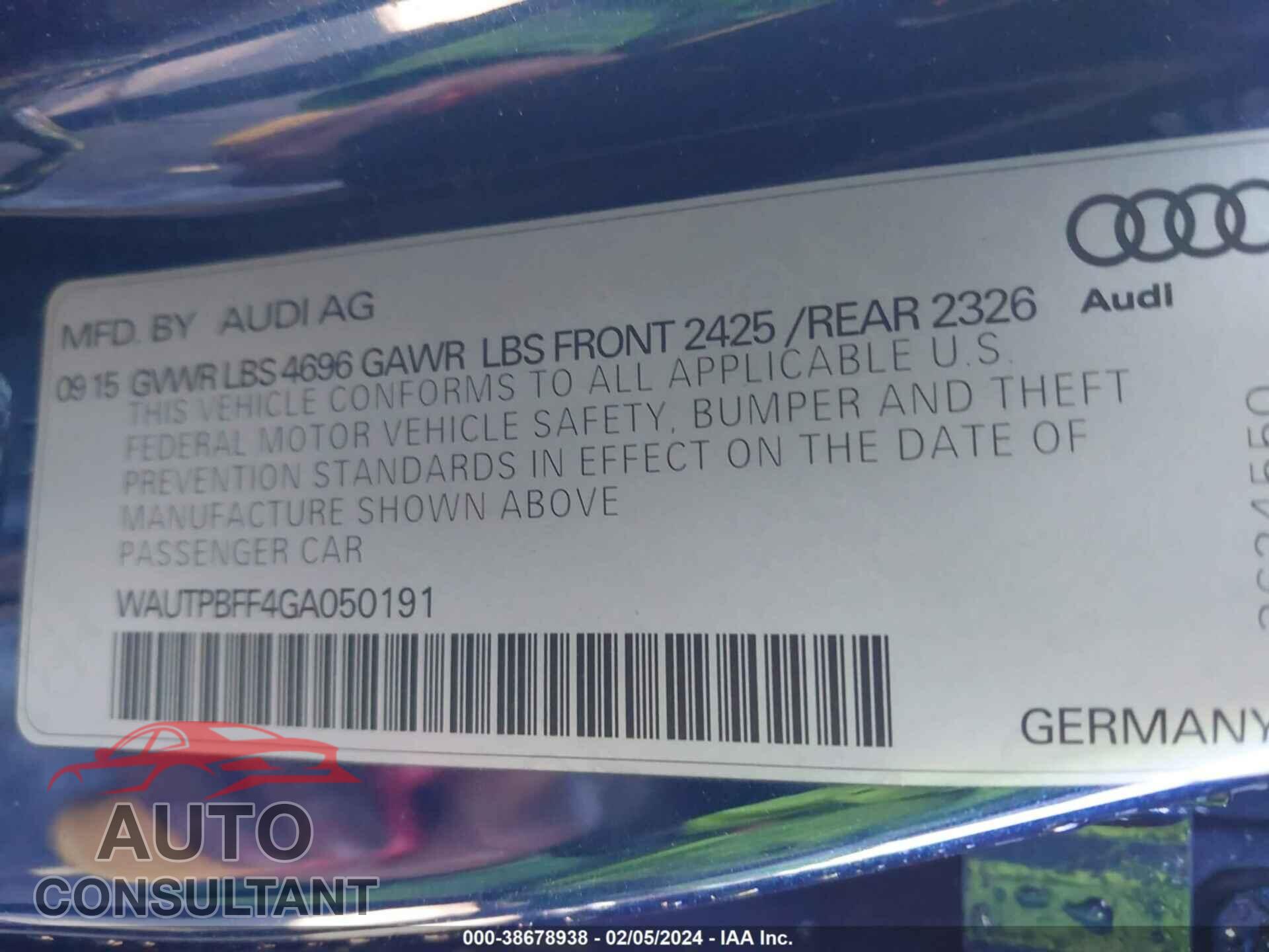 AUDI A3 E-TRON 2016 - WAUTPBFF4GA050191