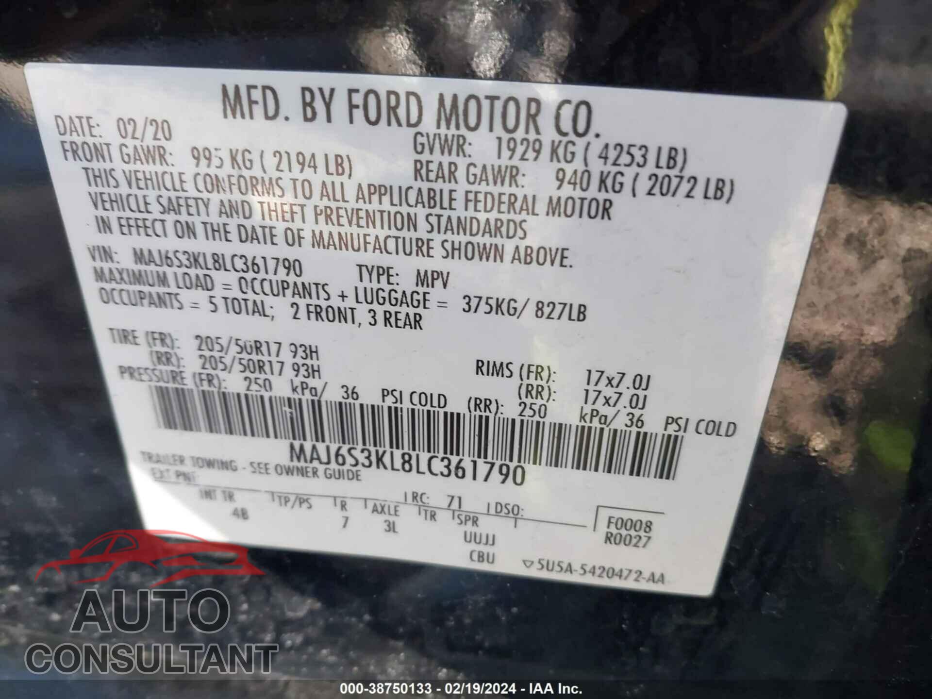 FORD ECOSPORT 2020 - MAJ6S3KL8LC361790