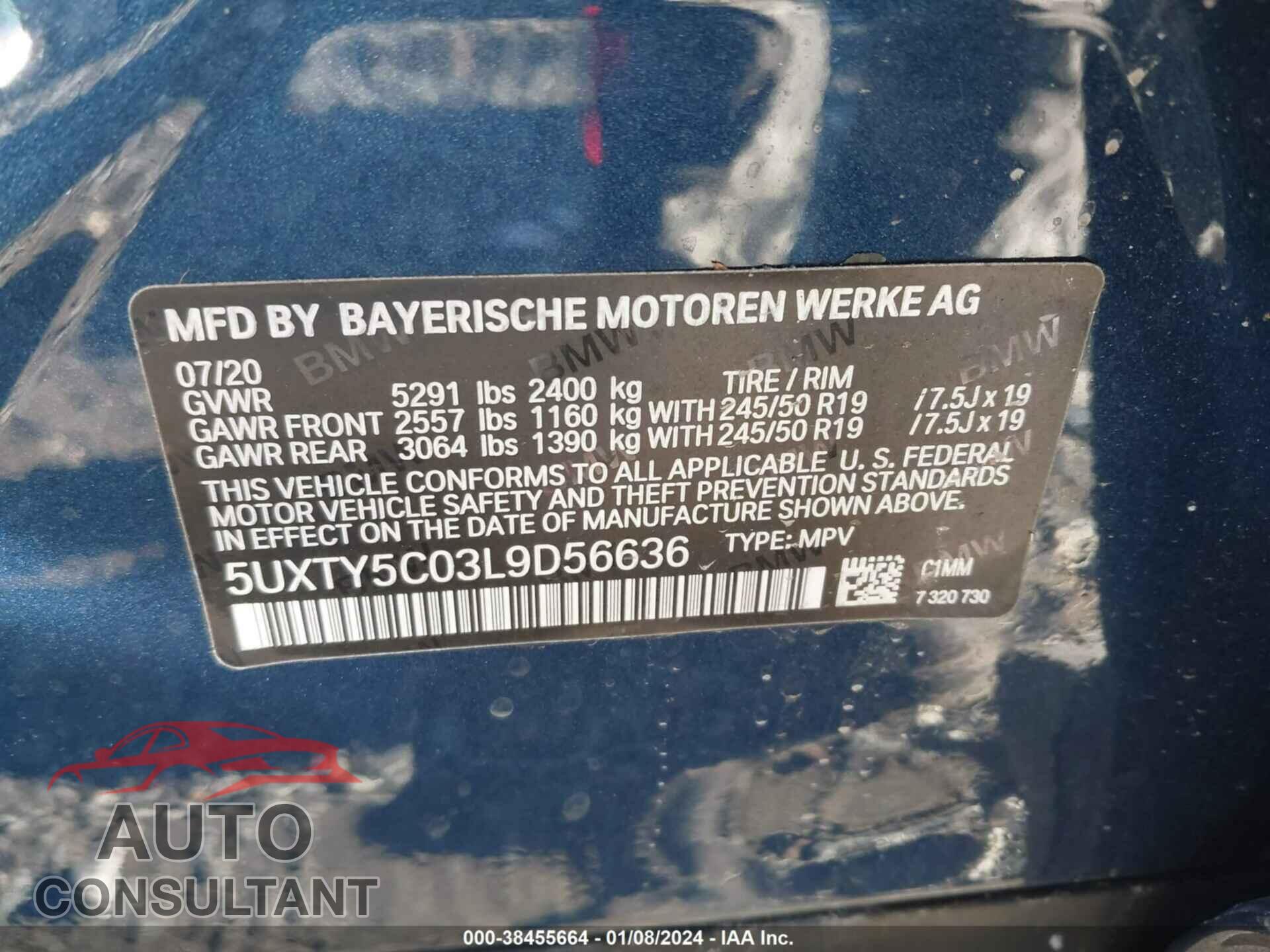 BMW X3 2020 - 5UXTY5C03L9D56636
