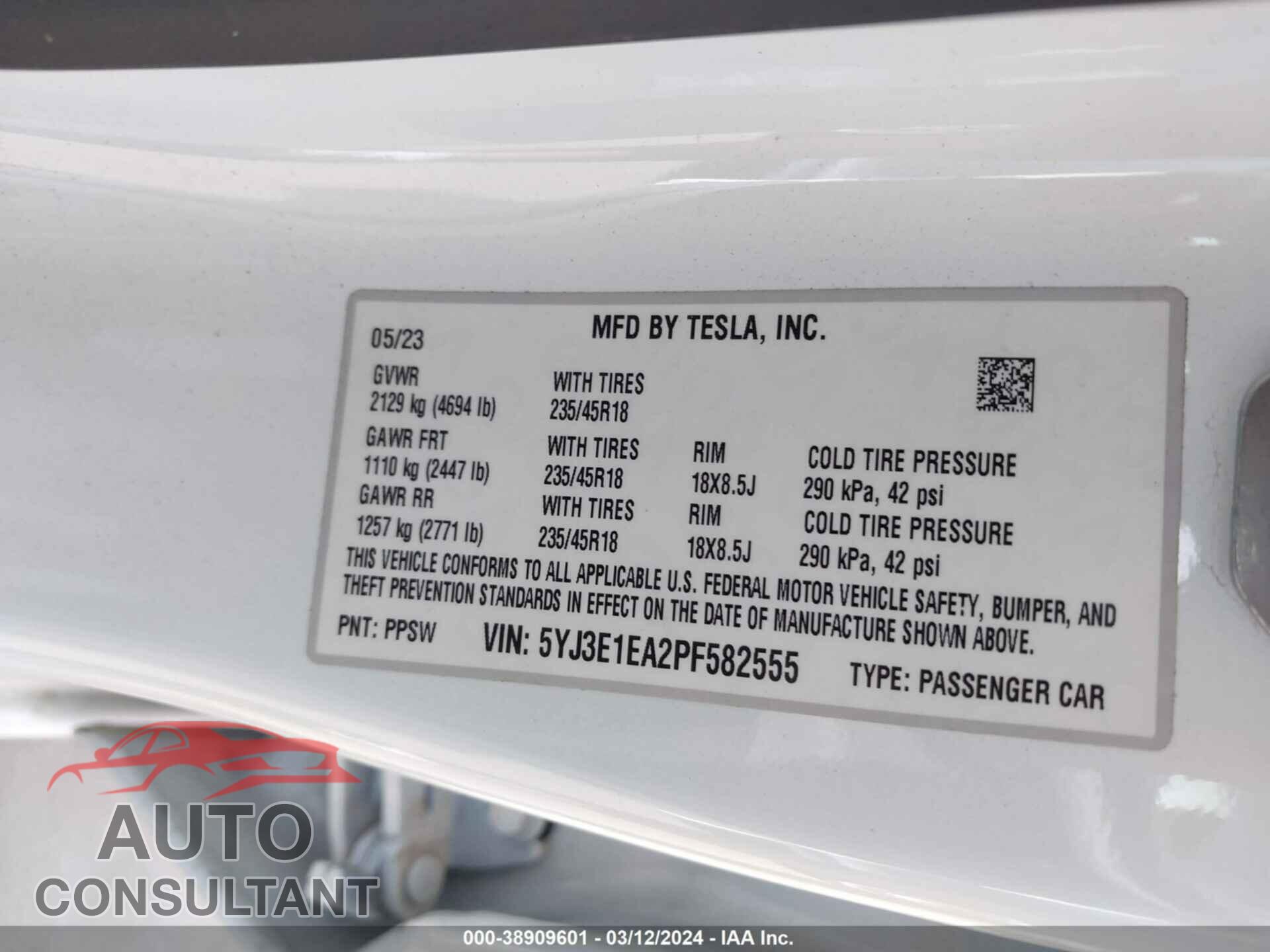 TESLA MODEL 3 2023 - 5YJ3E1EA2PF582555
