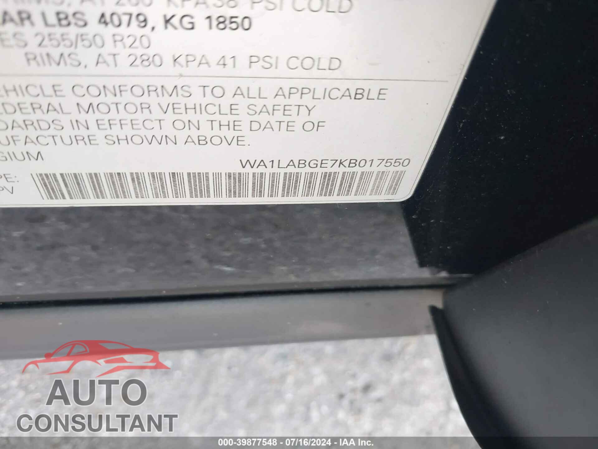 AUDI E-TRON 2019 - WA1LABGE7KB017550