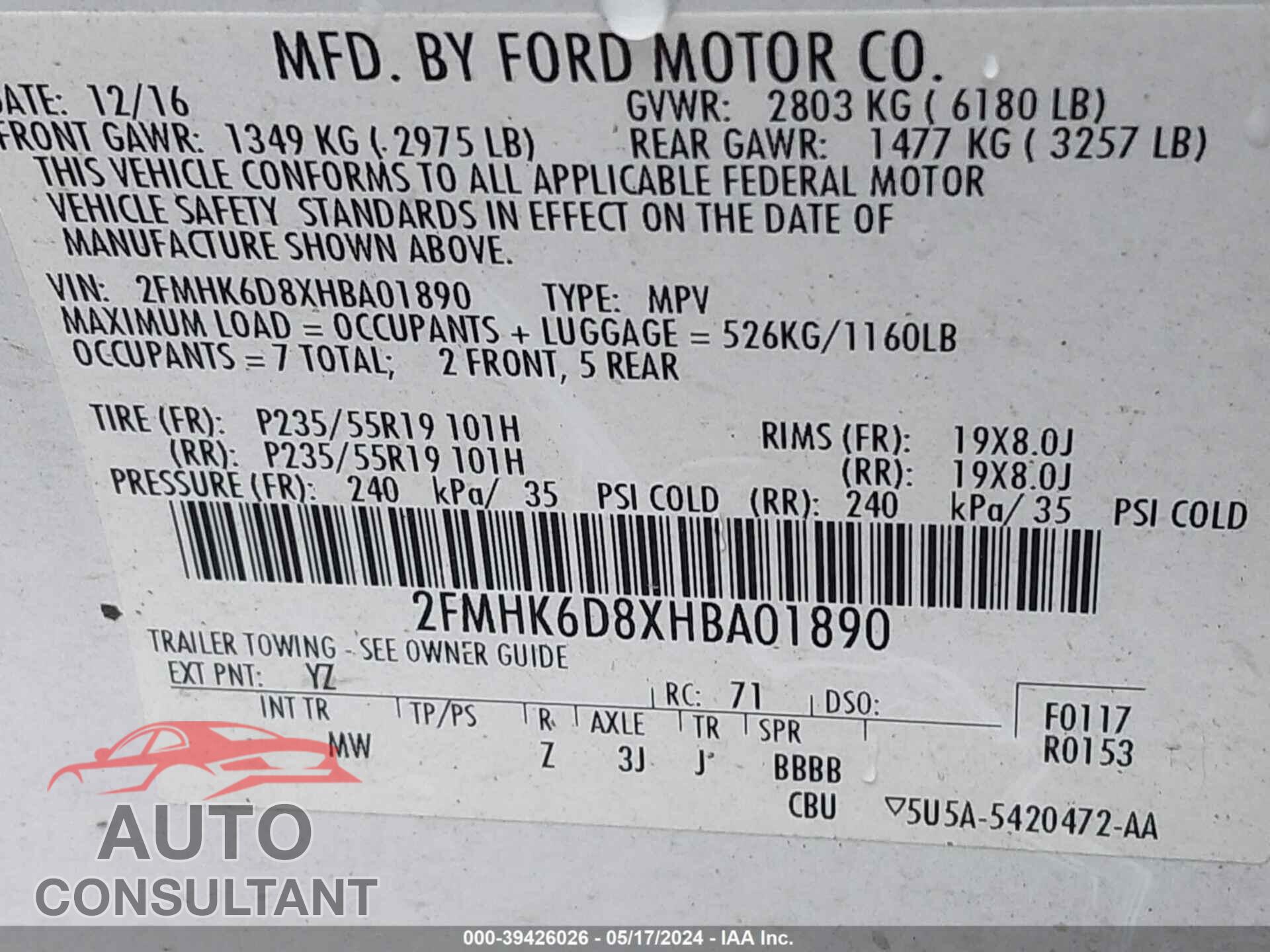 FORD FLEX 2017 - 2FMHK6D8XHBA01890
