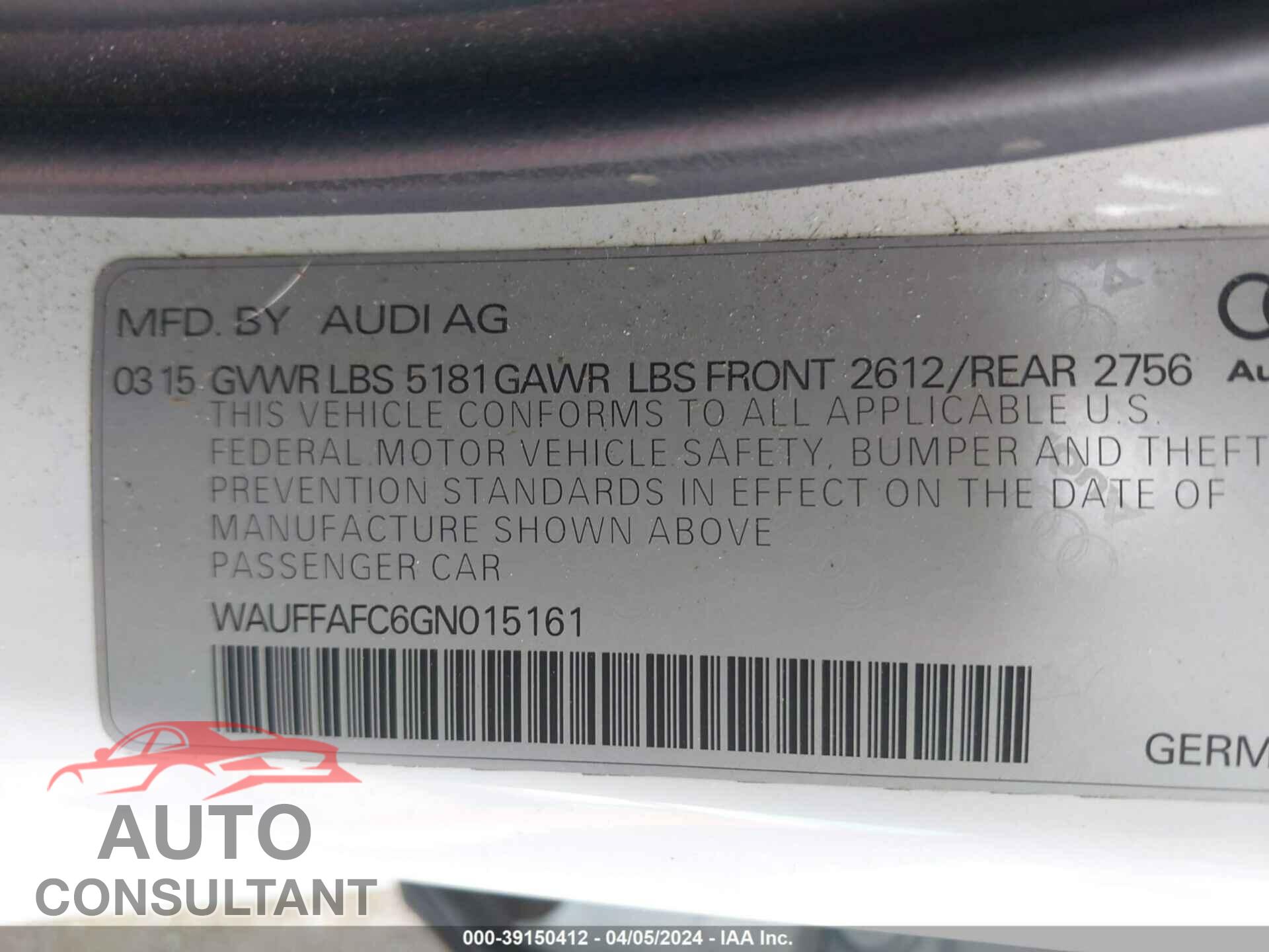 AUDI A6 2016 - WAUFFAFC6GN015161