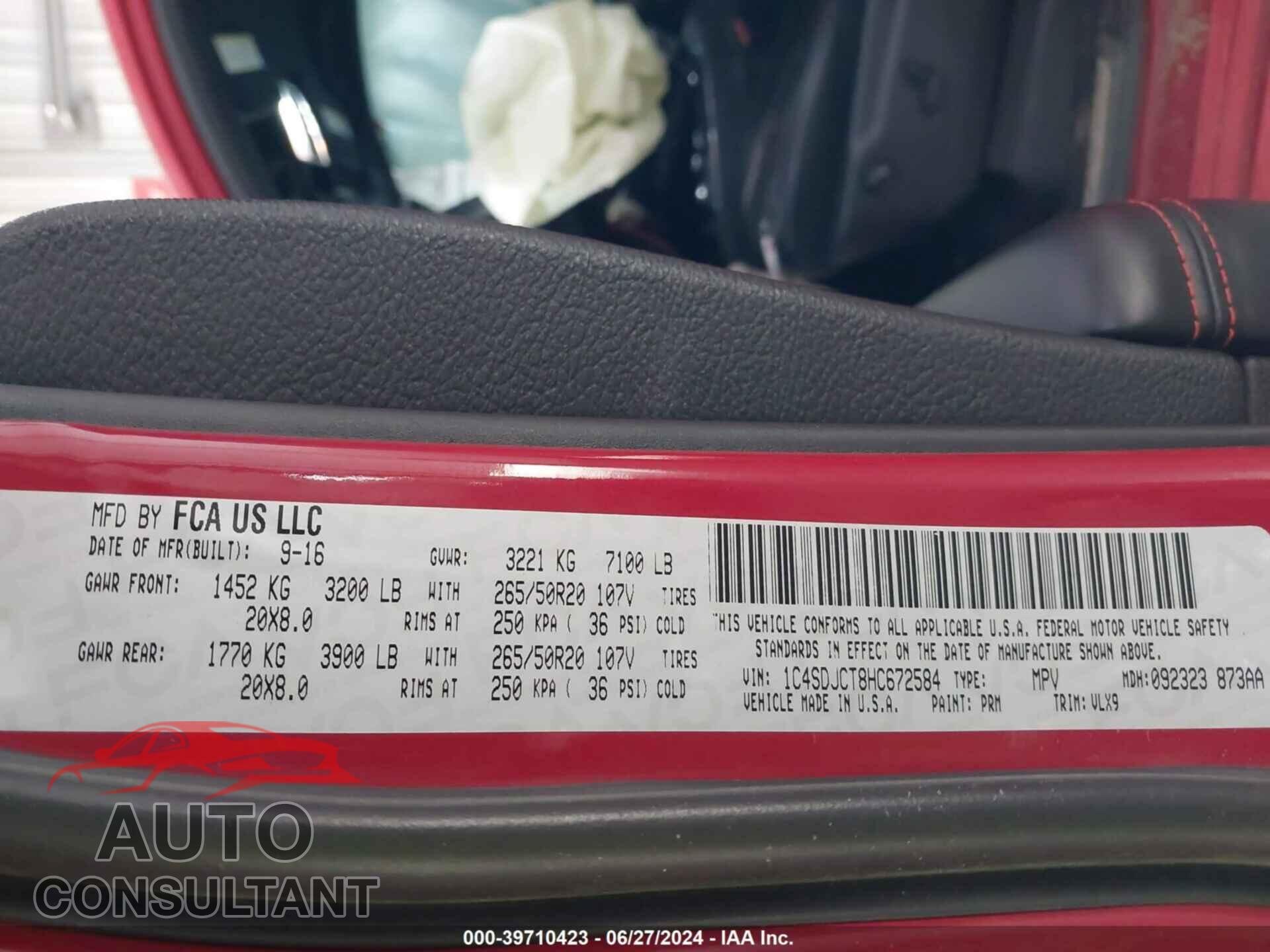 DODGE DURANGO 2017 - 1C4SDJCT8HC672584