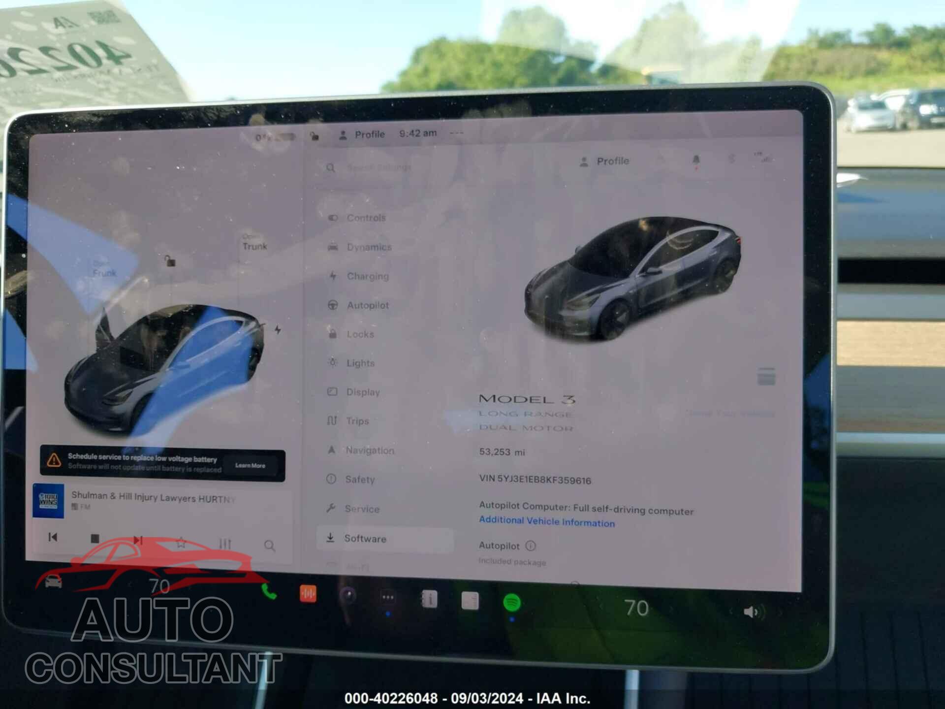 TESLA MODEL 3 2019 - 5YJ3E1EB8KF359616