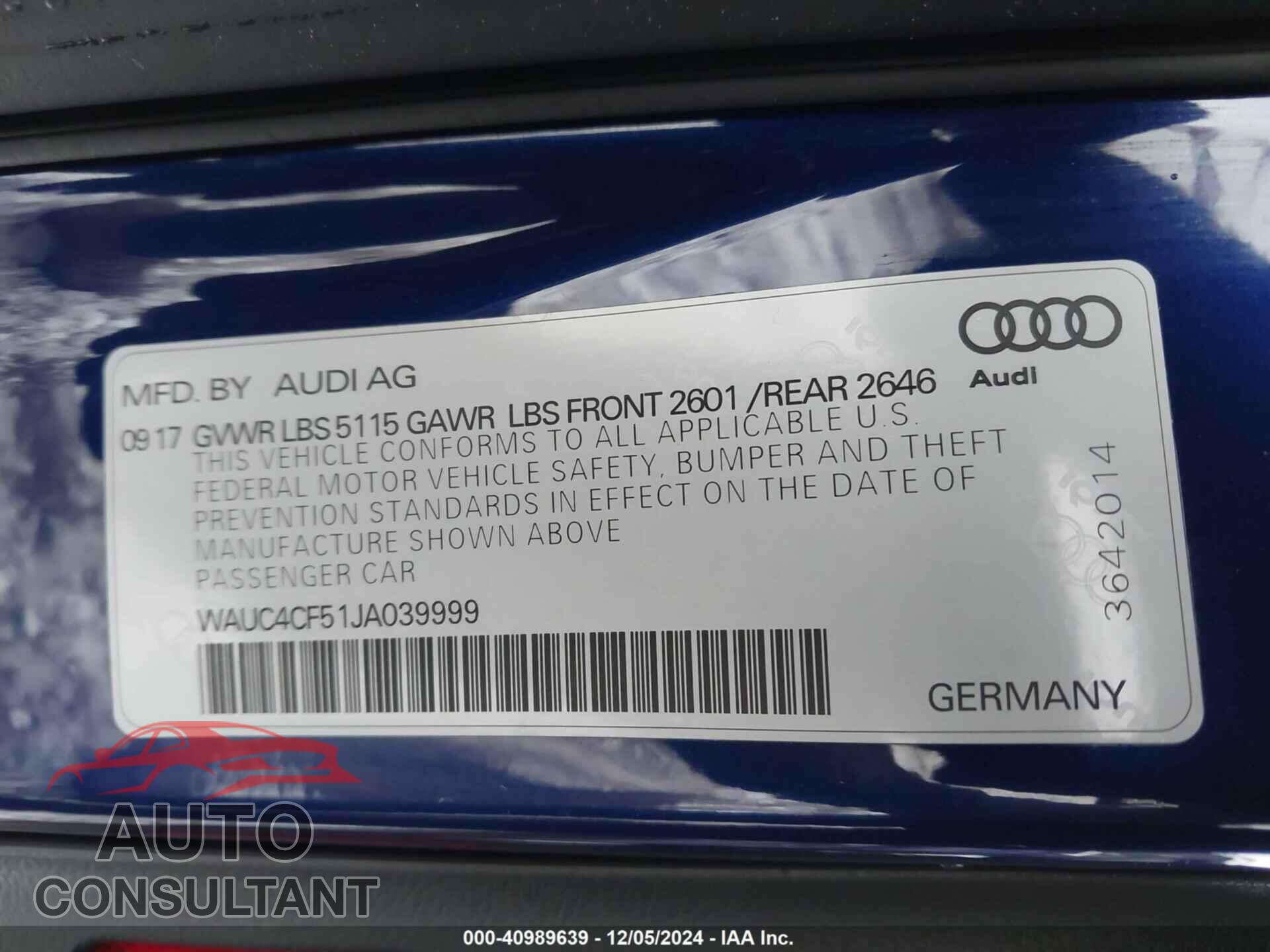 AUDI S5 2018 - WAUC4CF51JA039999