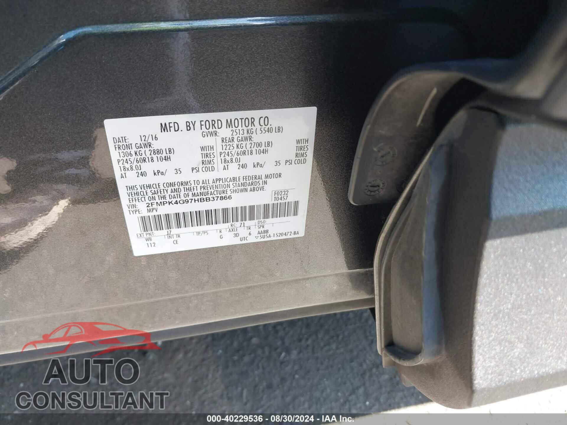 FORD EDGE 2017 - 2FMPK4G97HBB37866