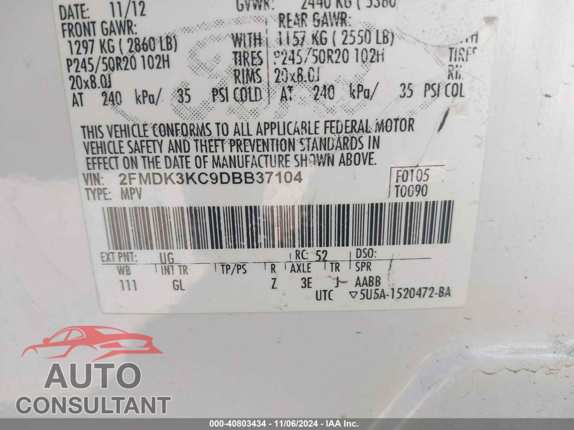 FORD EDGE 2013 - 2FMDK3KC9DBB37104