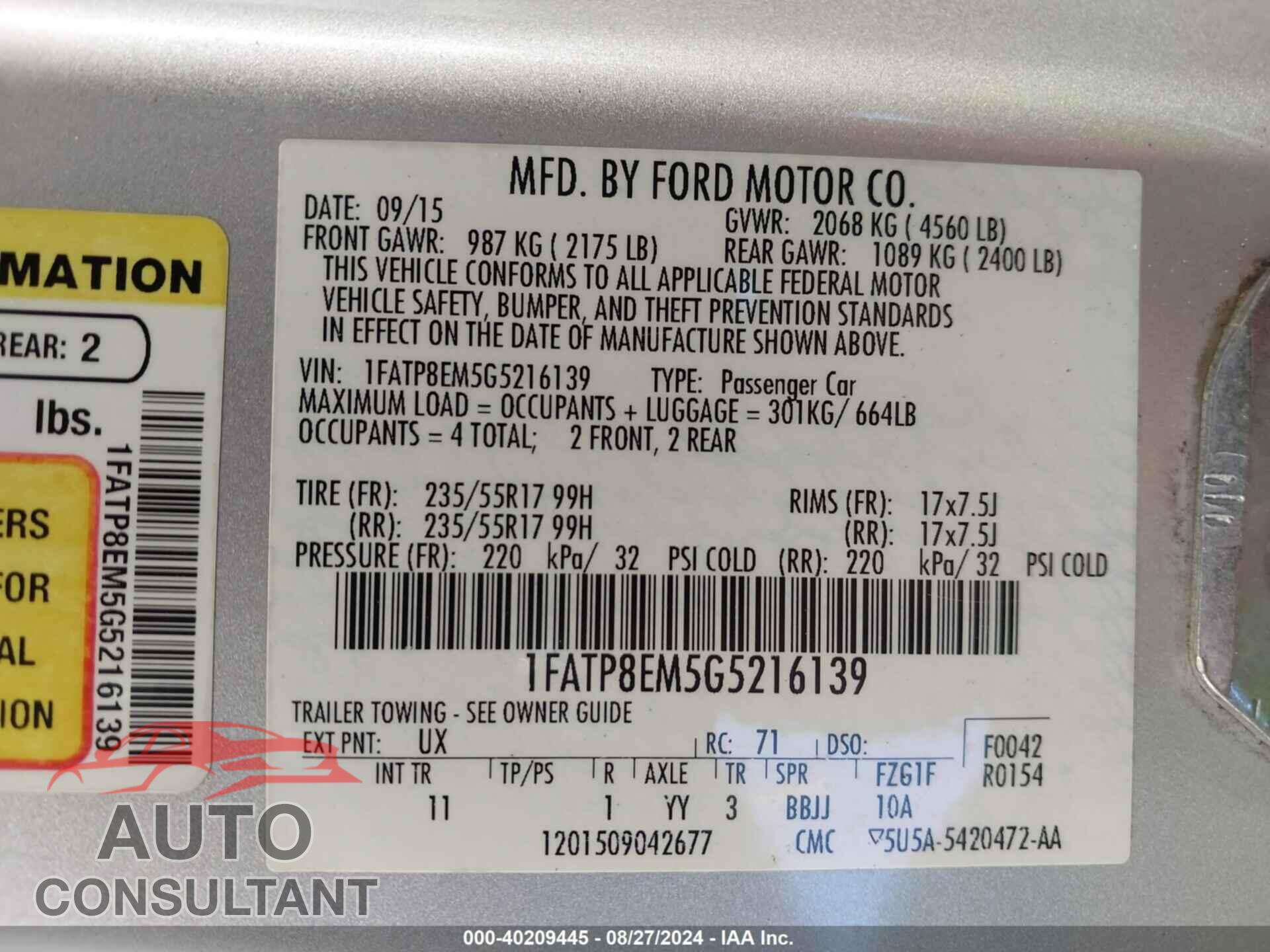 FORD MUSTANG 2016 - 1FATP8EM5G5216139