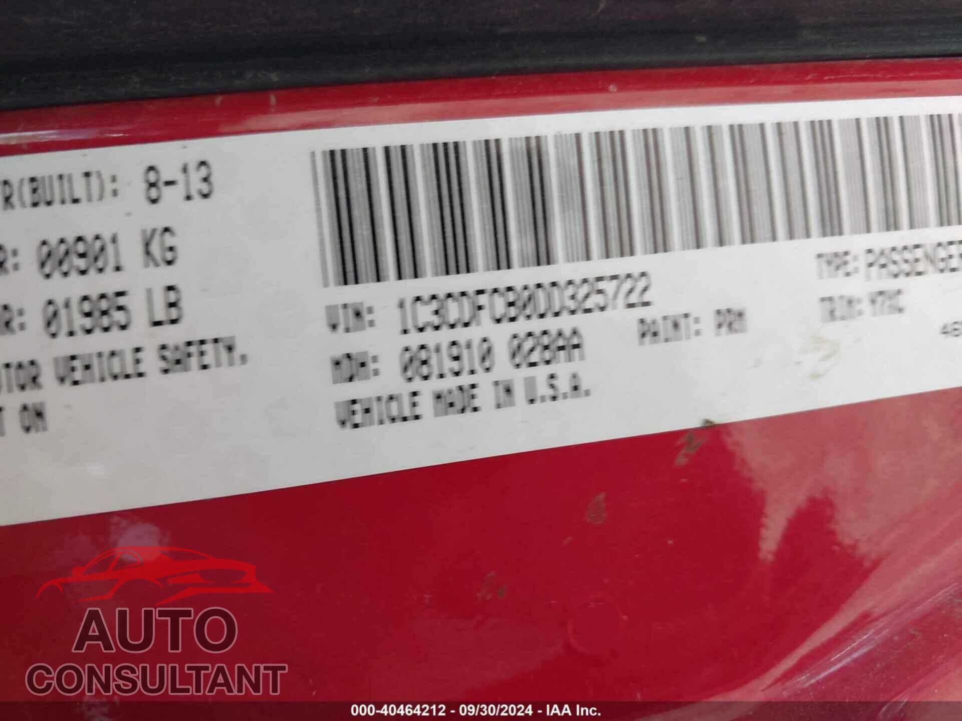 DODGE DART 2013 - 1C3CDFCB0DD325722