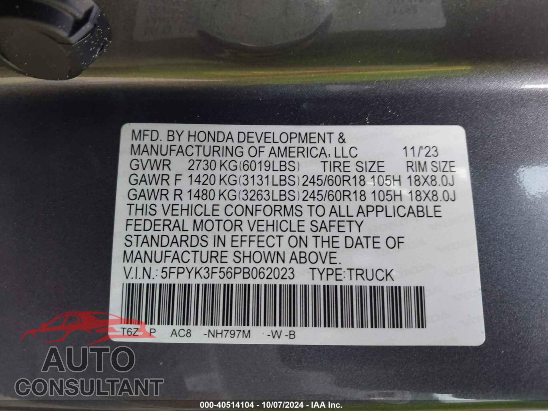 HONDA RIDGELINE 2023 - 5FPYK3F56PB062023