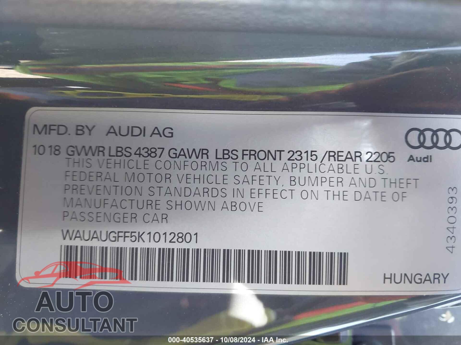 AUDI A3 2019 - WAUAUGFF5K1012801