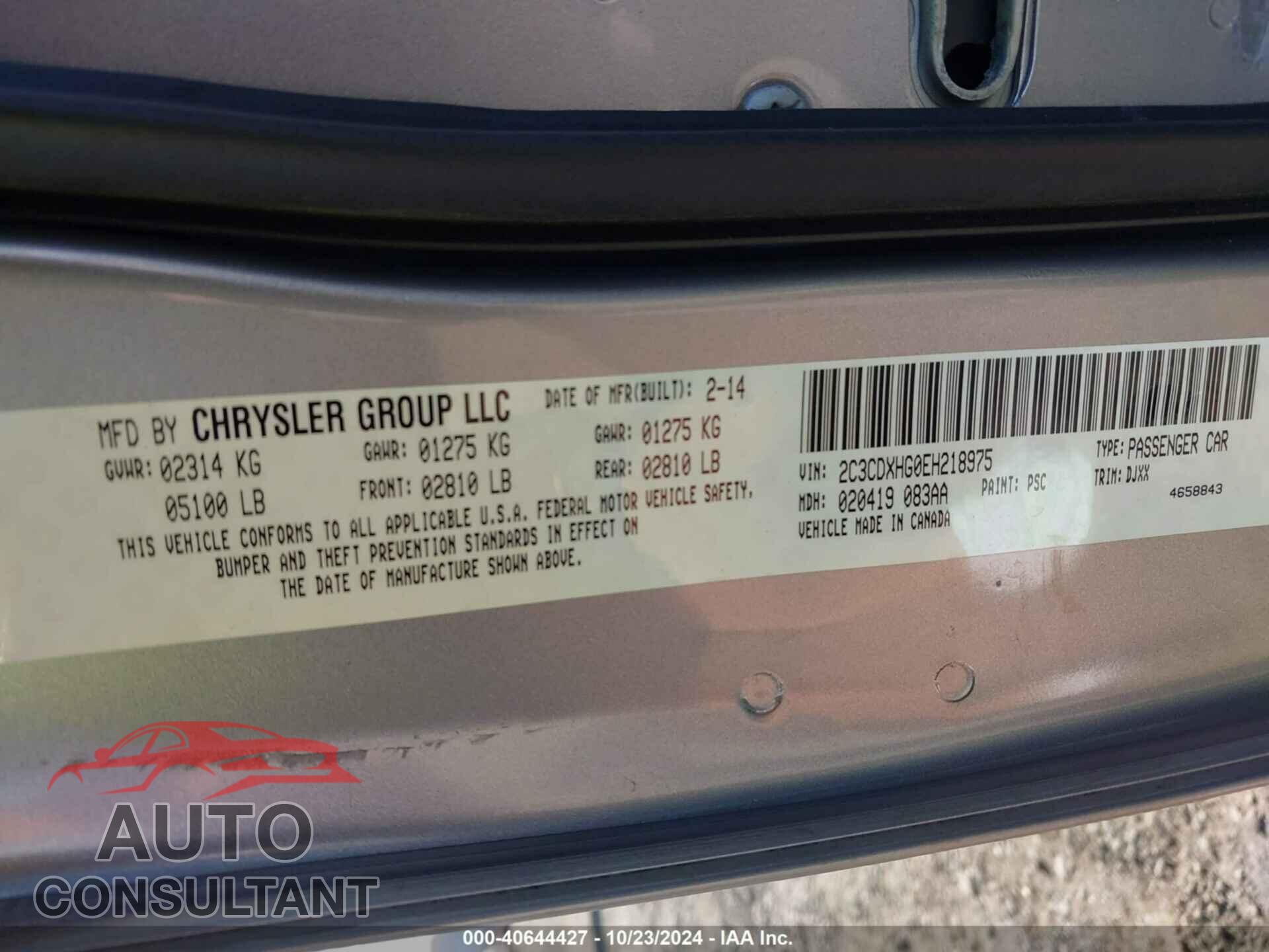 DODGE CHARGER 2014 - 2C3CDXHG0EH218975