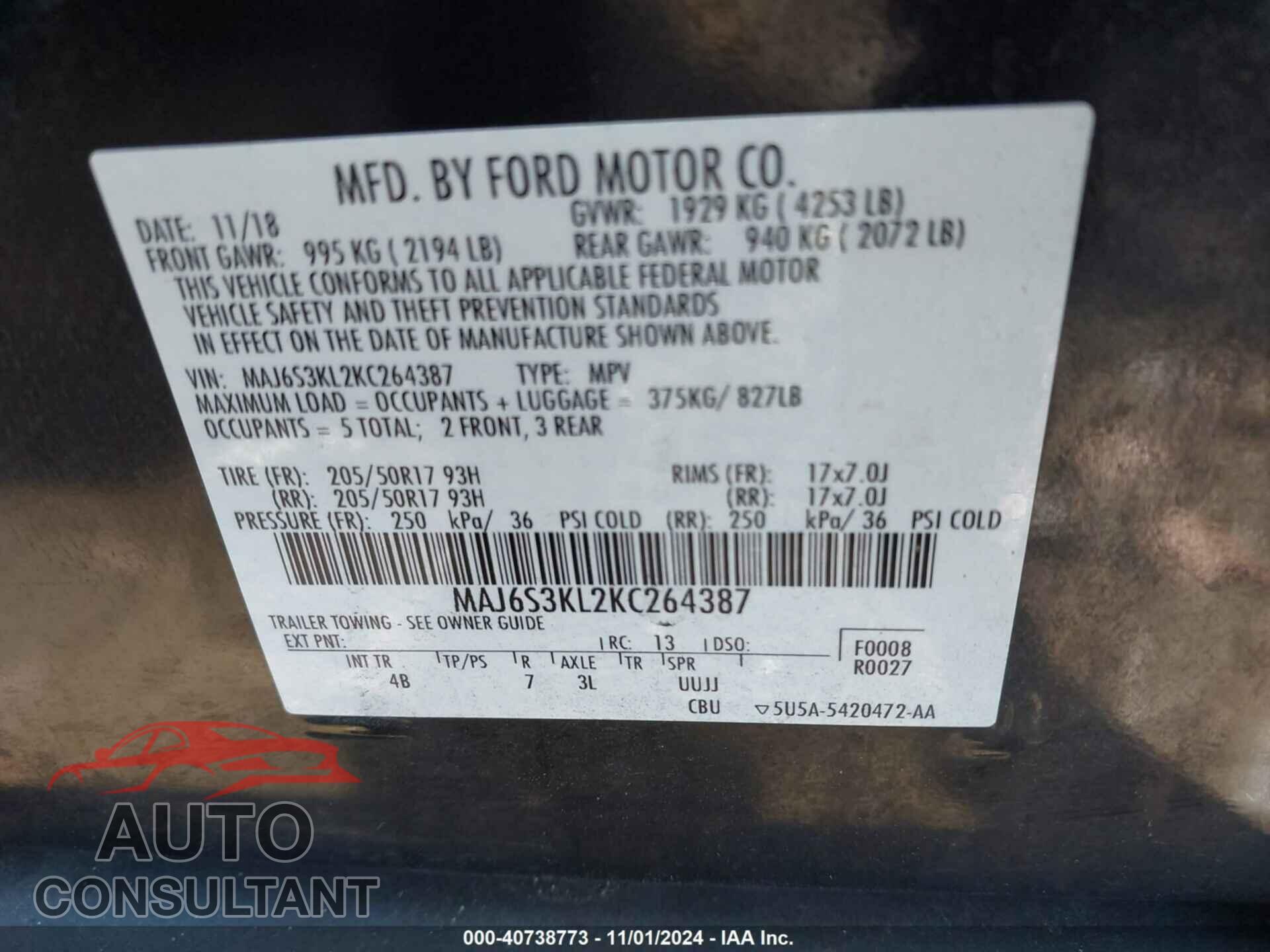 FORD ECOSPORT 2019 - MAJ6S3KL2KC264387