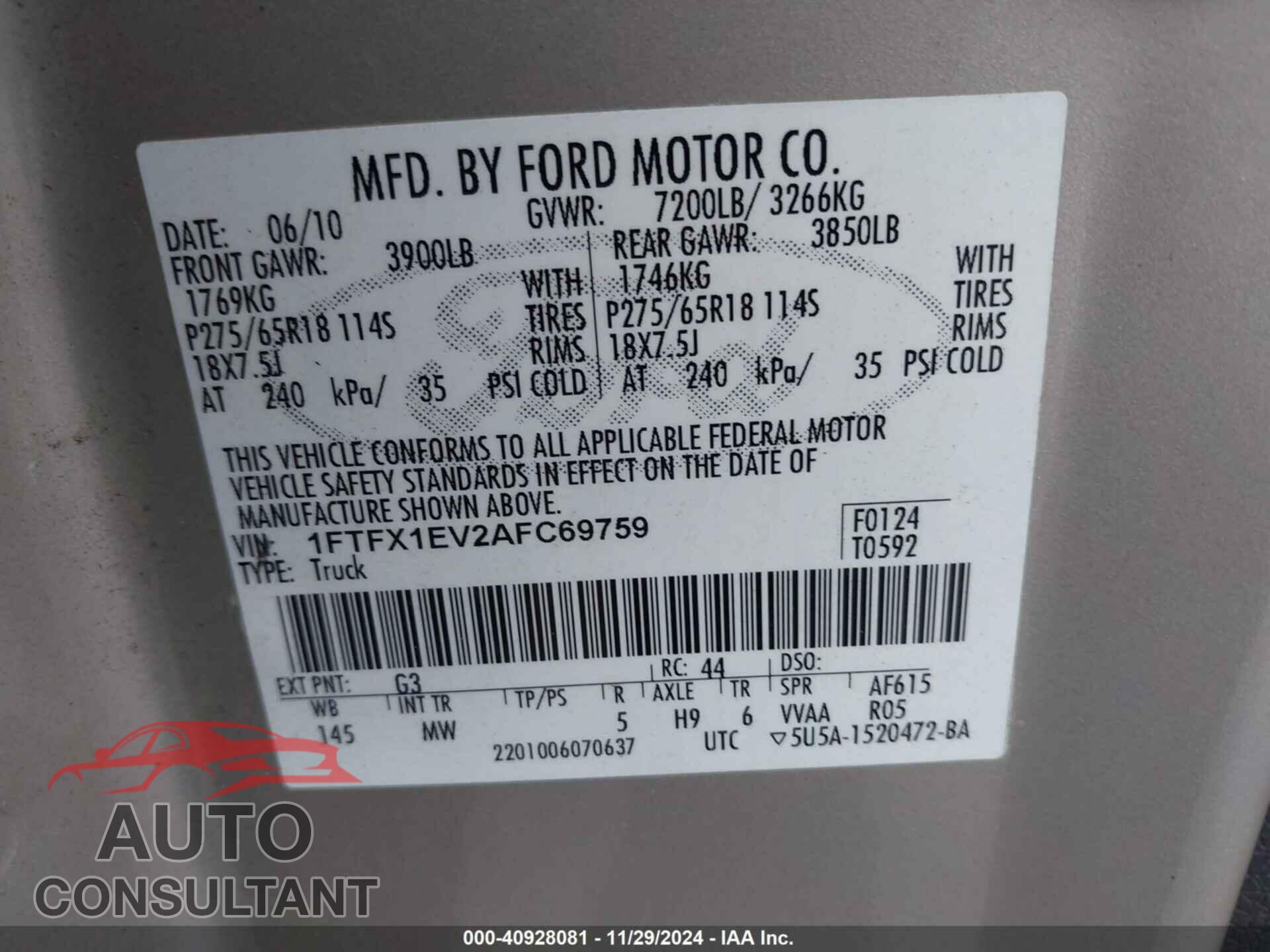 FORD F-150 2010 - 1FTFX1EV2AFC69759