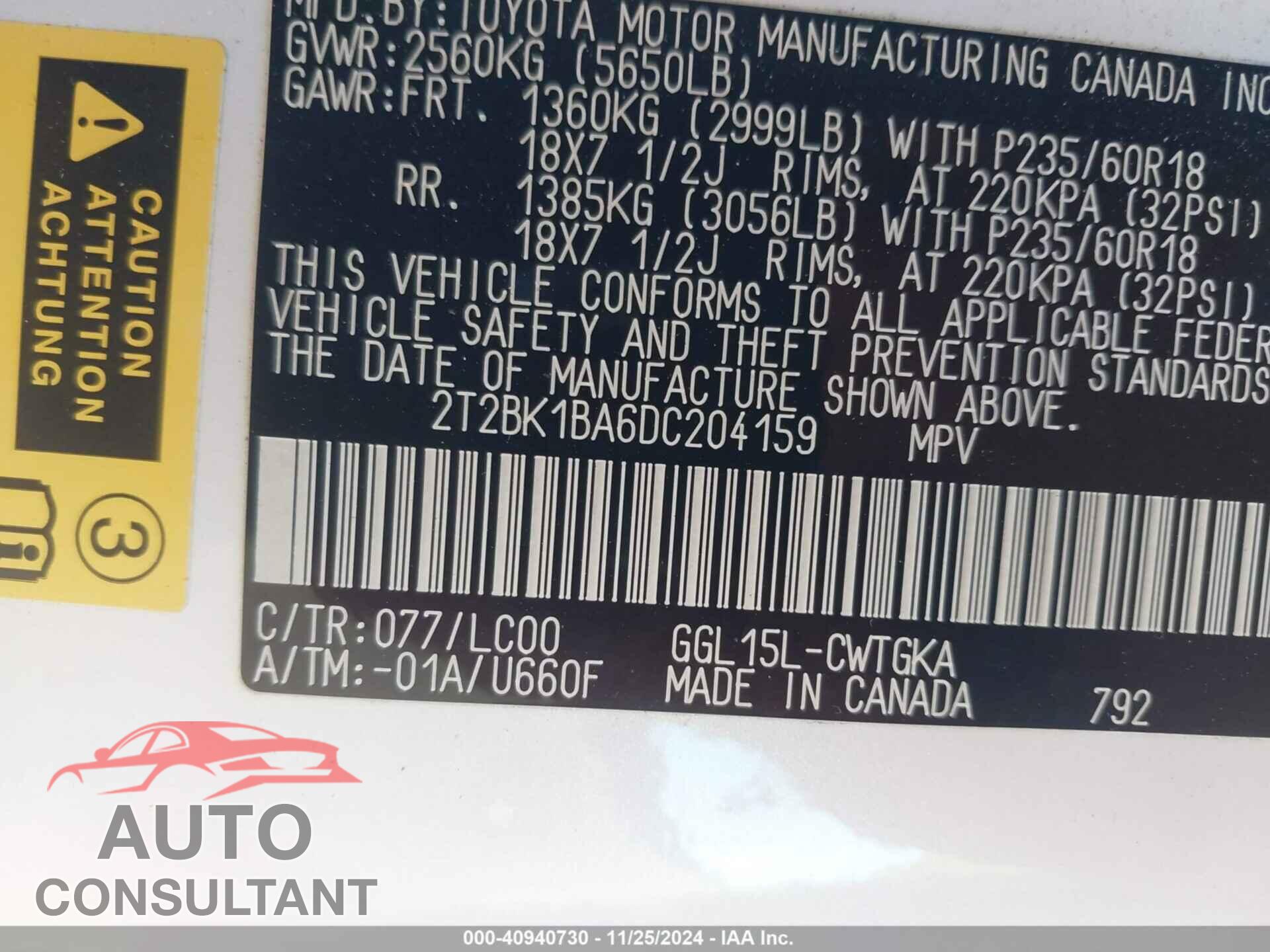 LEXUS RX 350 2013 - 2T2BK1BA6DC204159