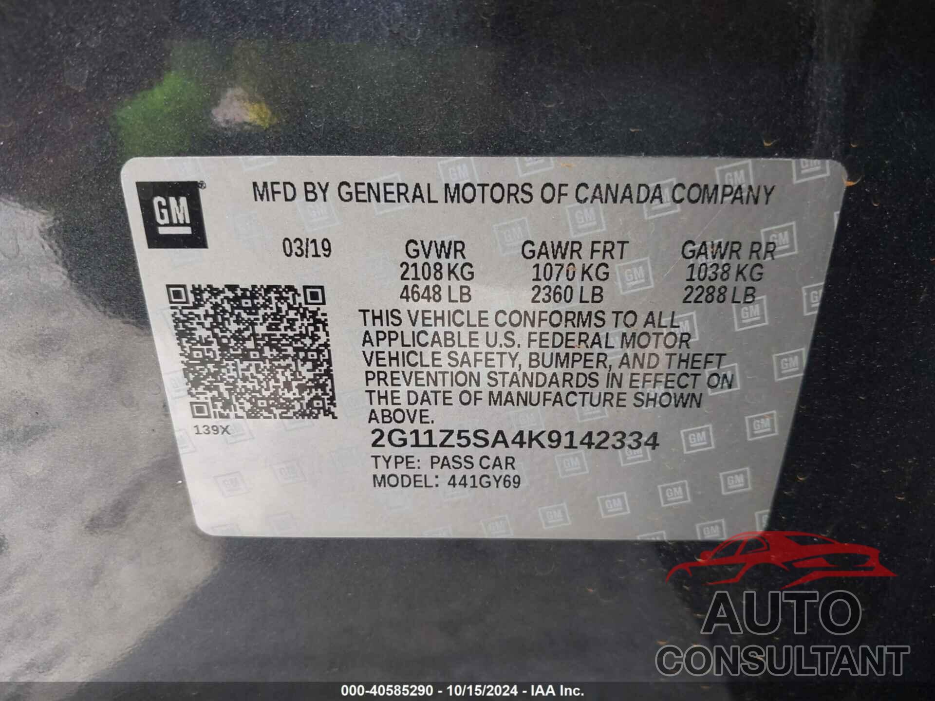 CHEVROLET IMPALA 2019 - 2G11Z5SA4K9142334