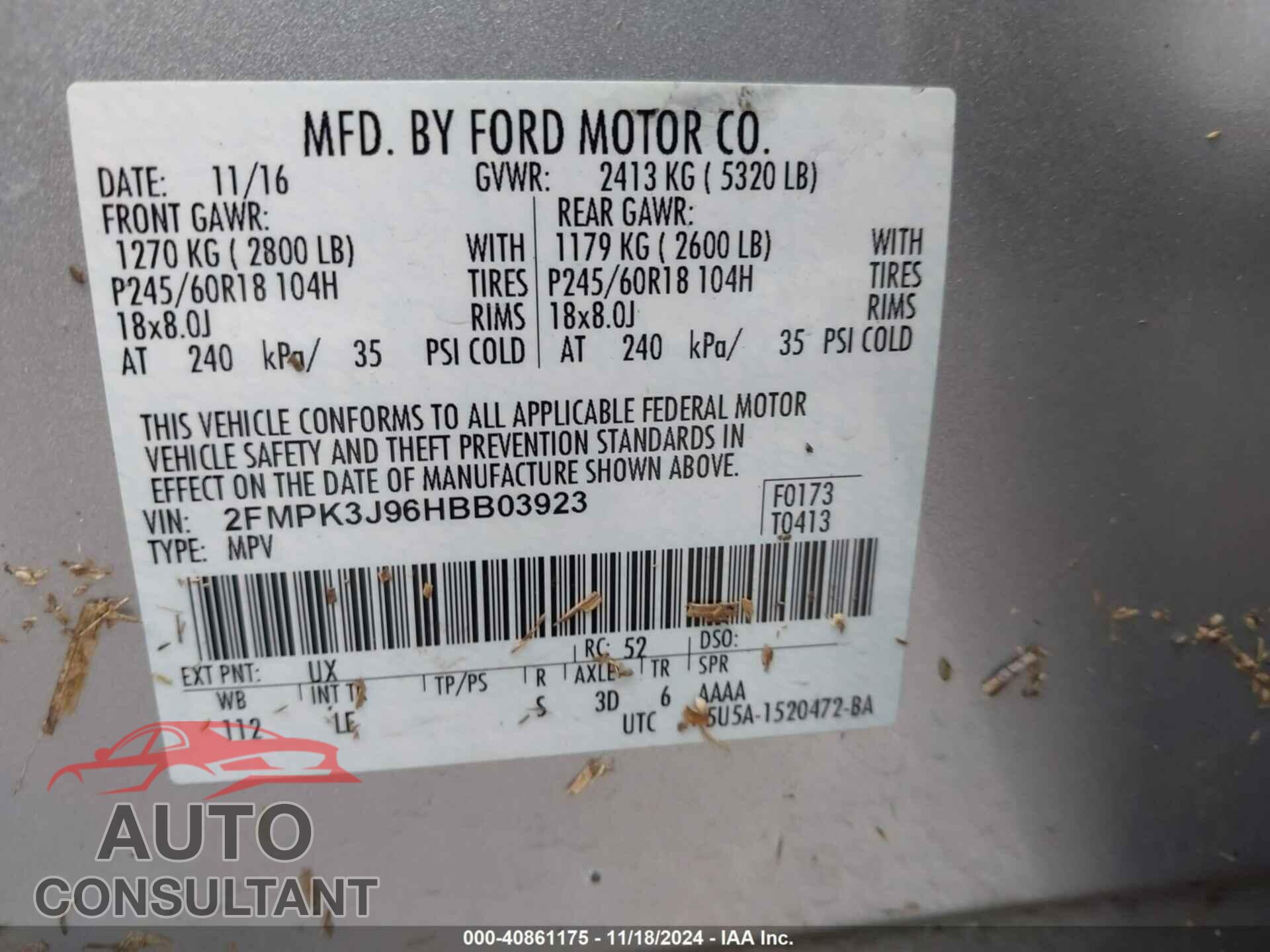 FORD EDGE 2017 - 2FMPK3J96HBB03923
